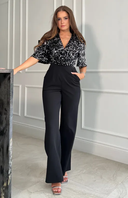 Delphine Silver Sequin Top Jumpsuit