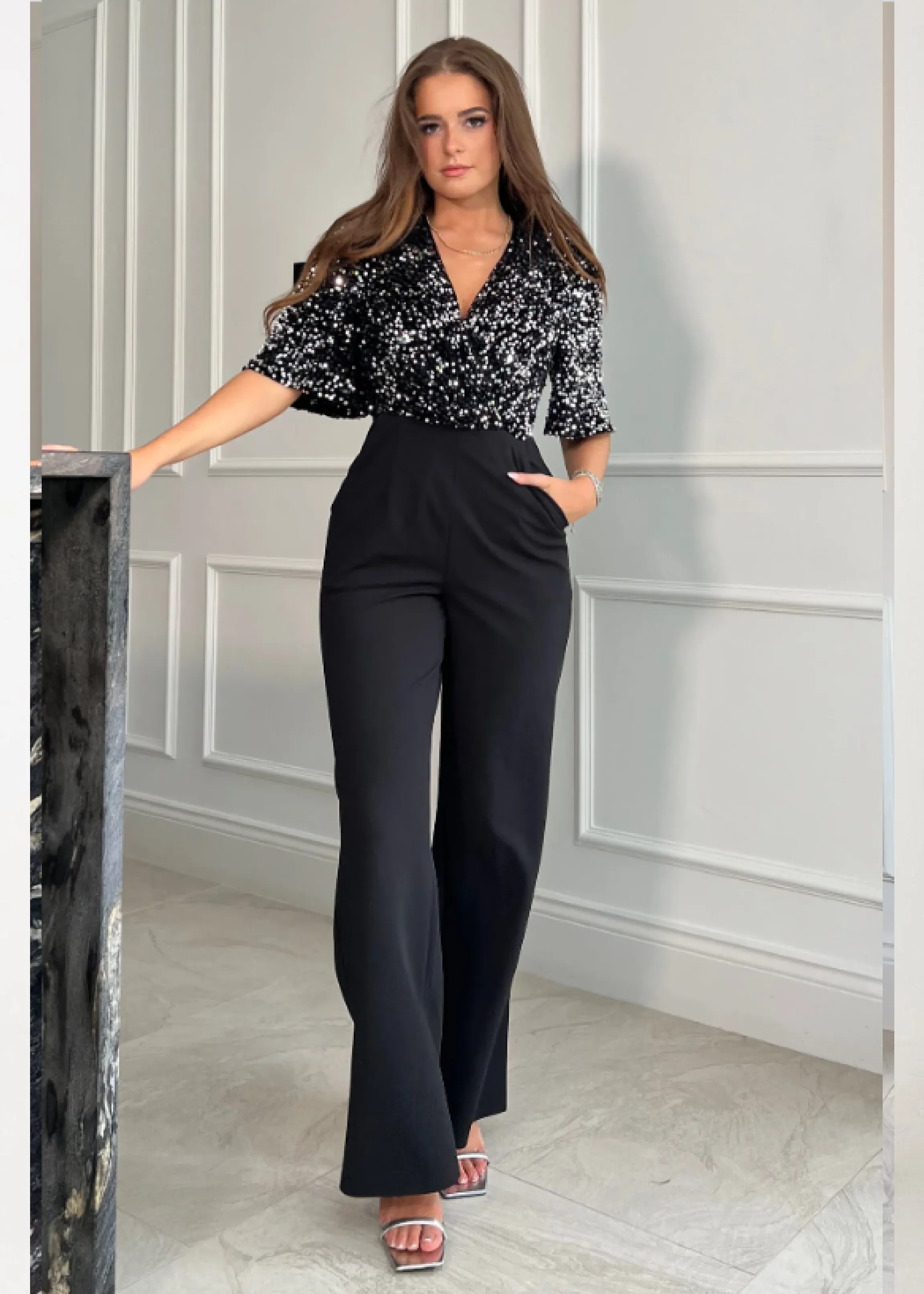 Delphine Silver Sequin Top Jumpsuit