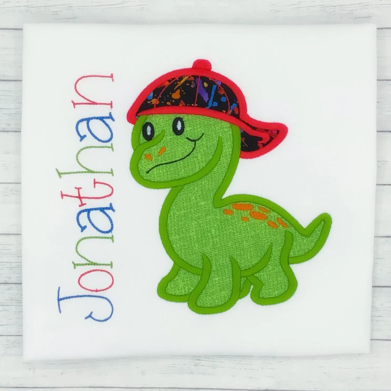 Dinosaur w/ Colorful Hat Name Shirt