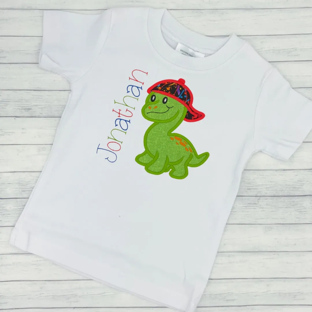 Dinosaur w/ Colorful Hat Name Shirt