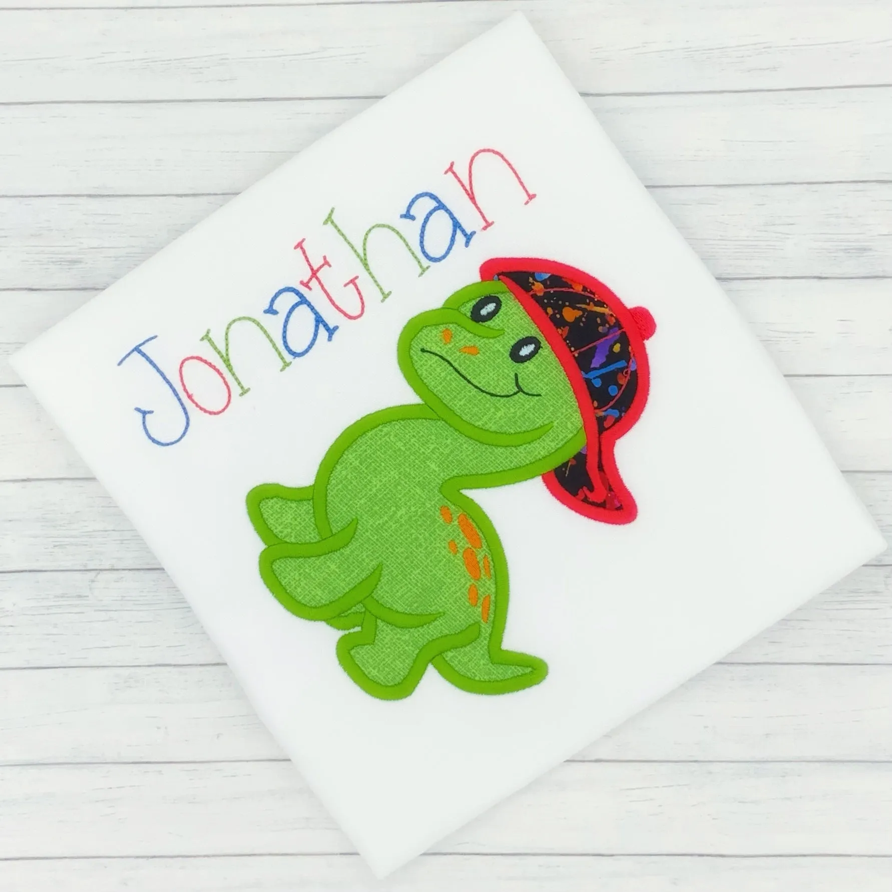 Dinosaur w/ Colorful Hat Name Shirt