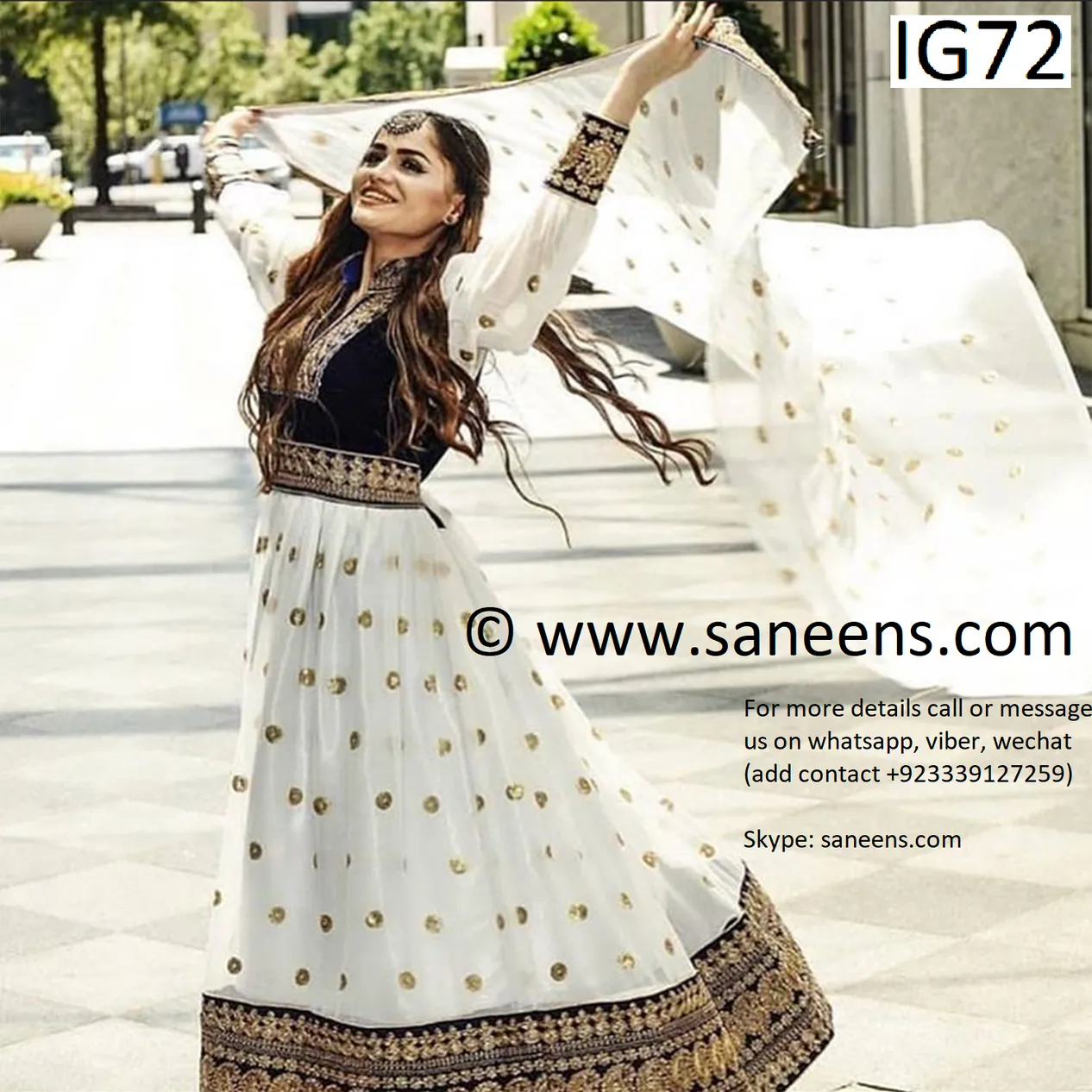 Elegant White & Blue Afghan Dress