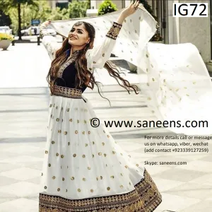 Elegant White & Blue Afghan Dress