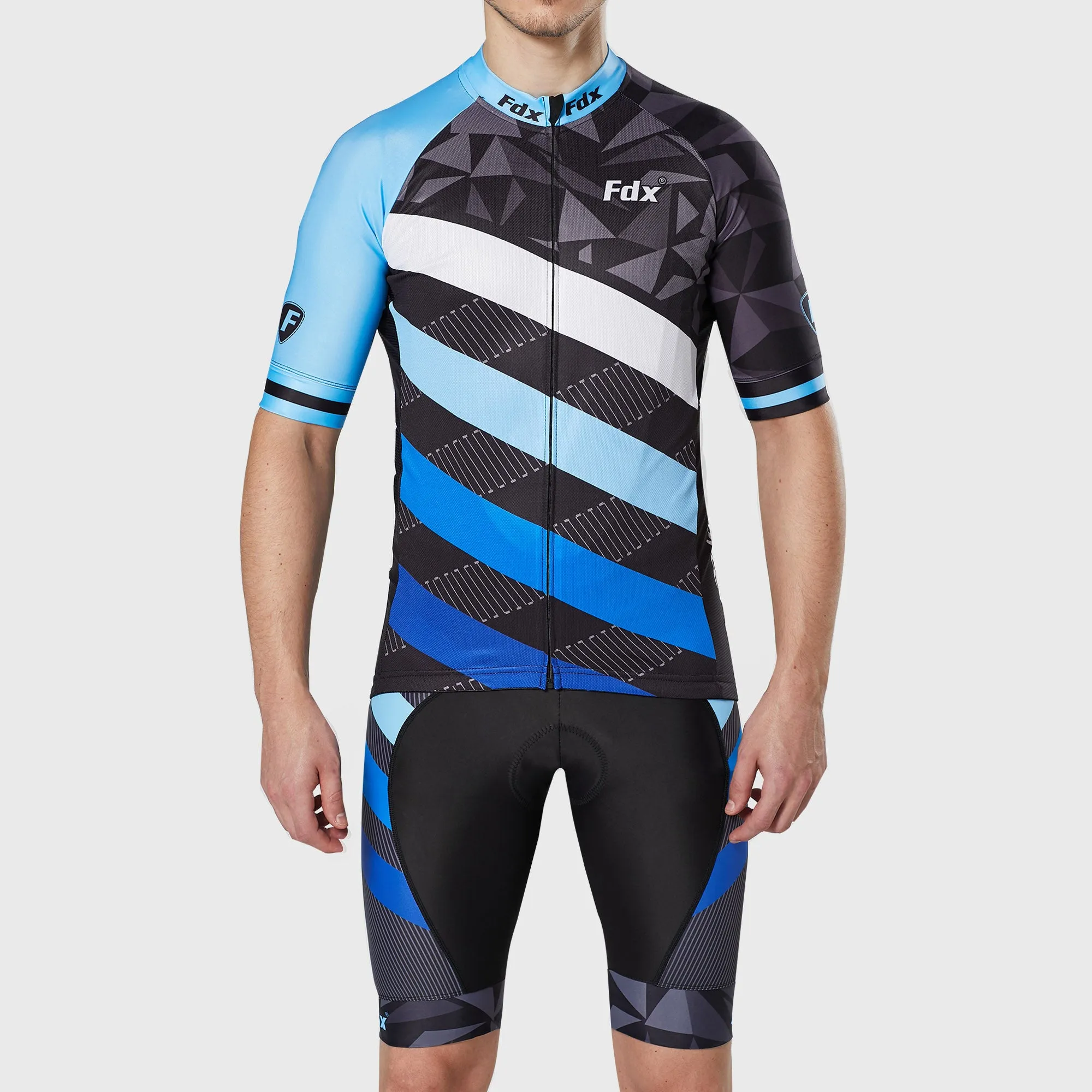 Fdx Men's & Boy's Set Equin Blue Short Sleeve Summer Cycling Jersey & Bib Shorts