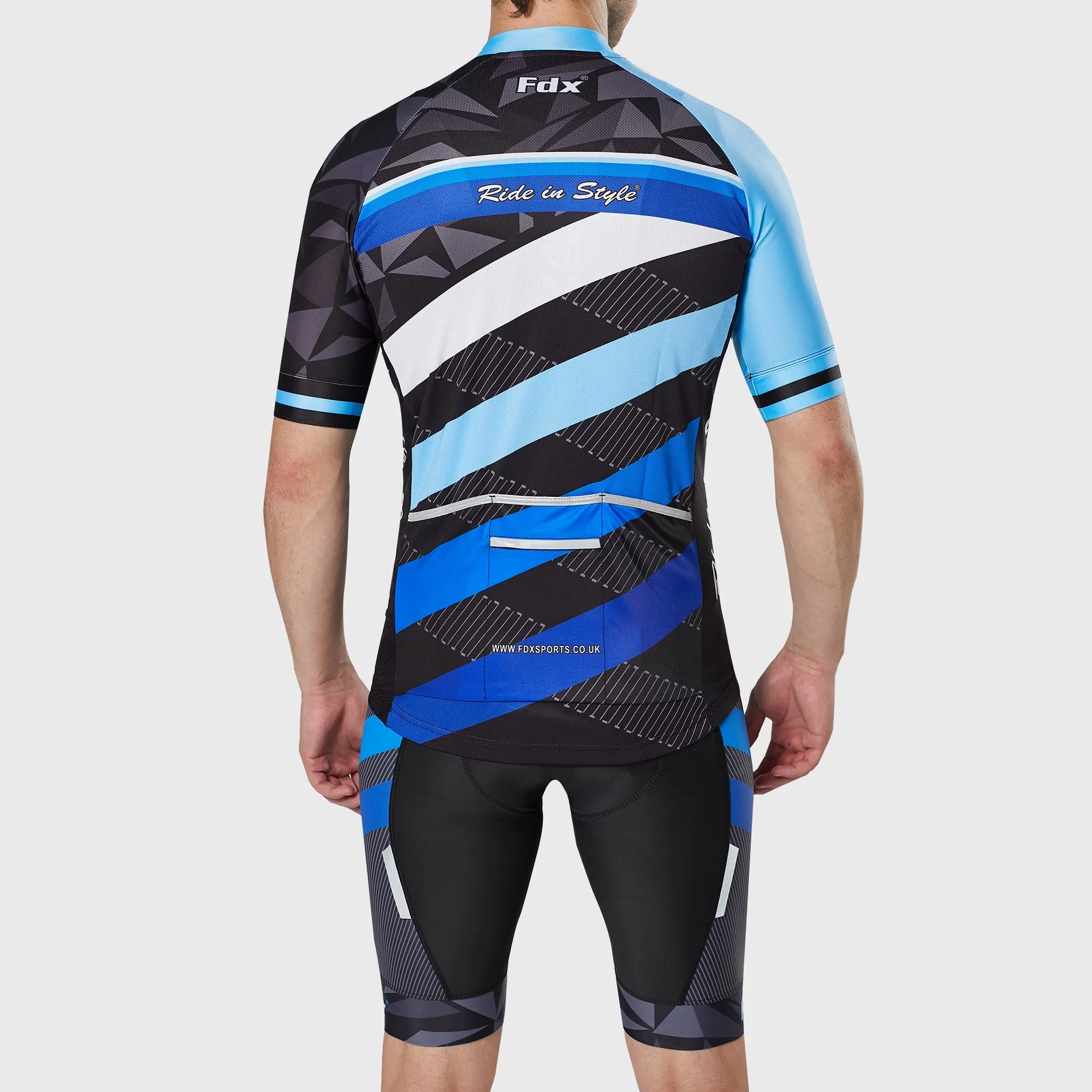 Fdx Men's & Boy's Set Equin Blue Short Sleeve Summer Cycling Jersey & Bib Shorts