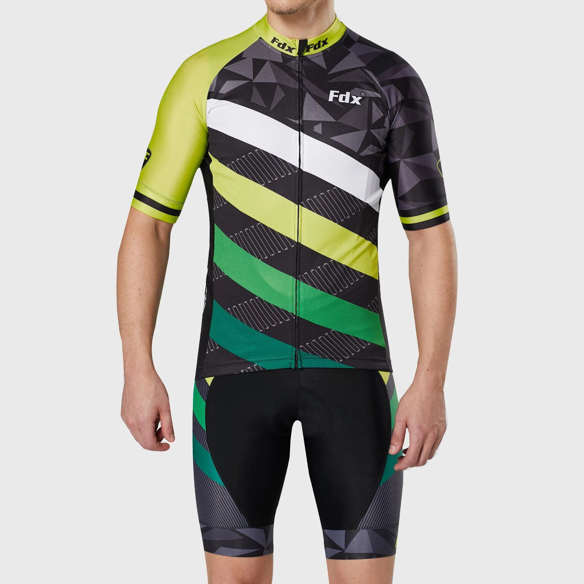 Fdx Men's & Boy's Set Equin Yellow Short Sleeve Summer Cycling Jersey & Bib Shorts