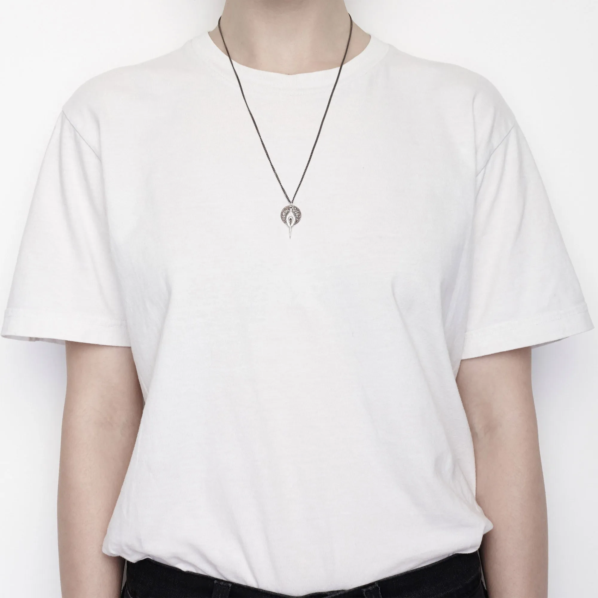 Feather Pendant Necklace - Black Steel Chain