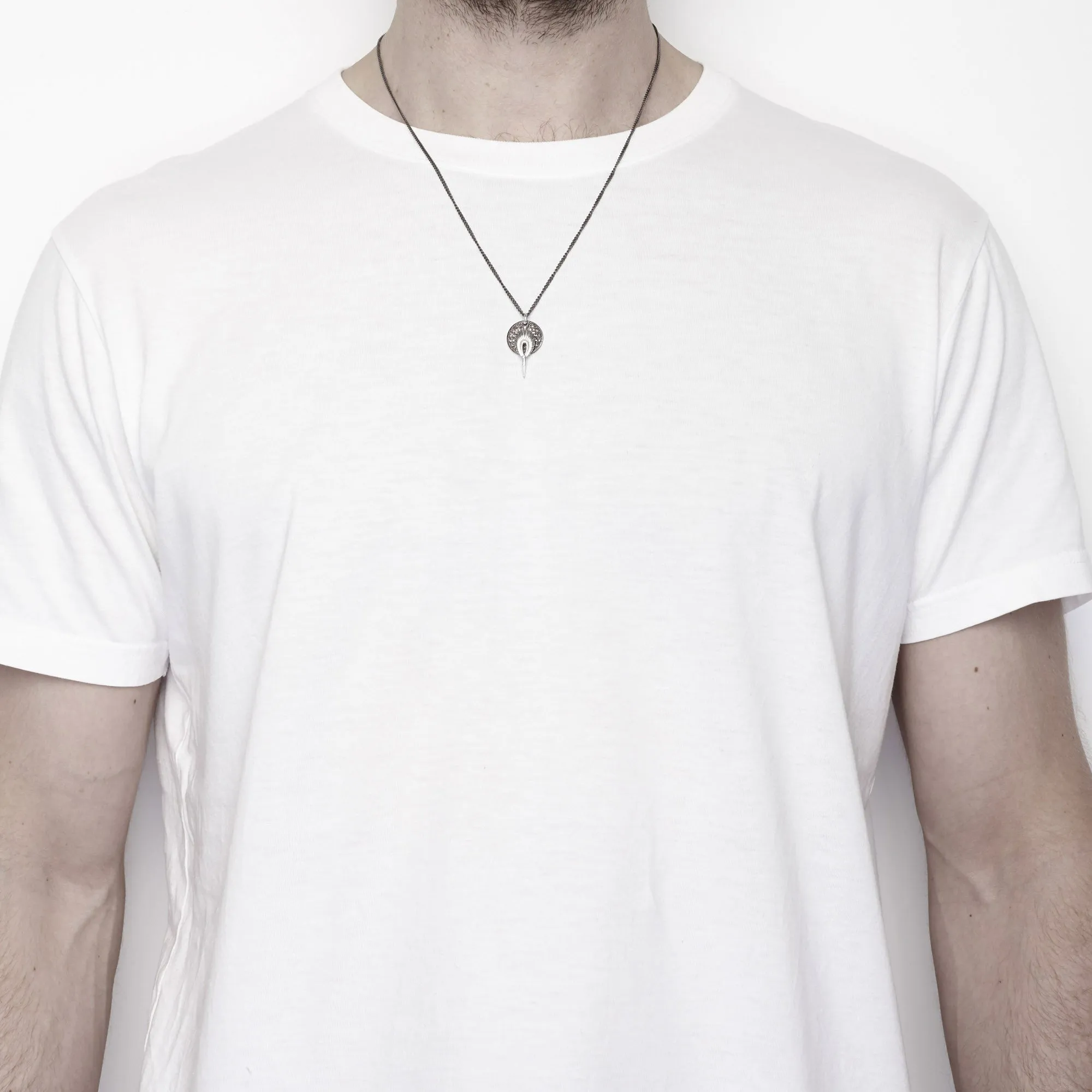 Feather Pendant Necklace - Black Steel Chain