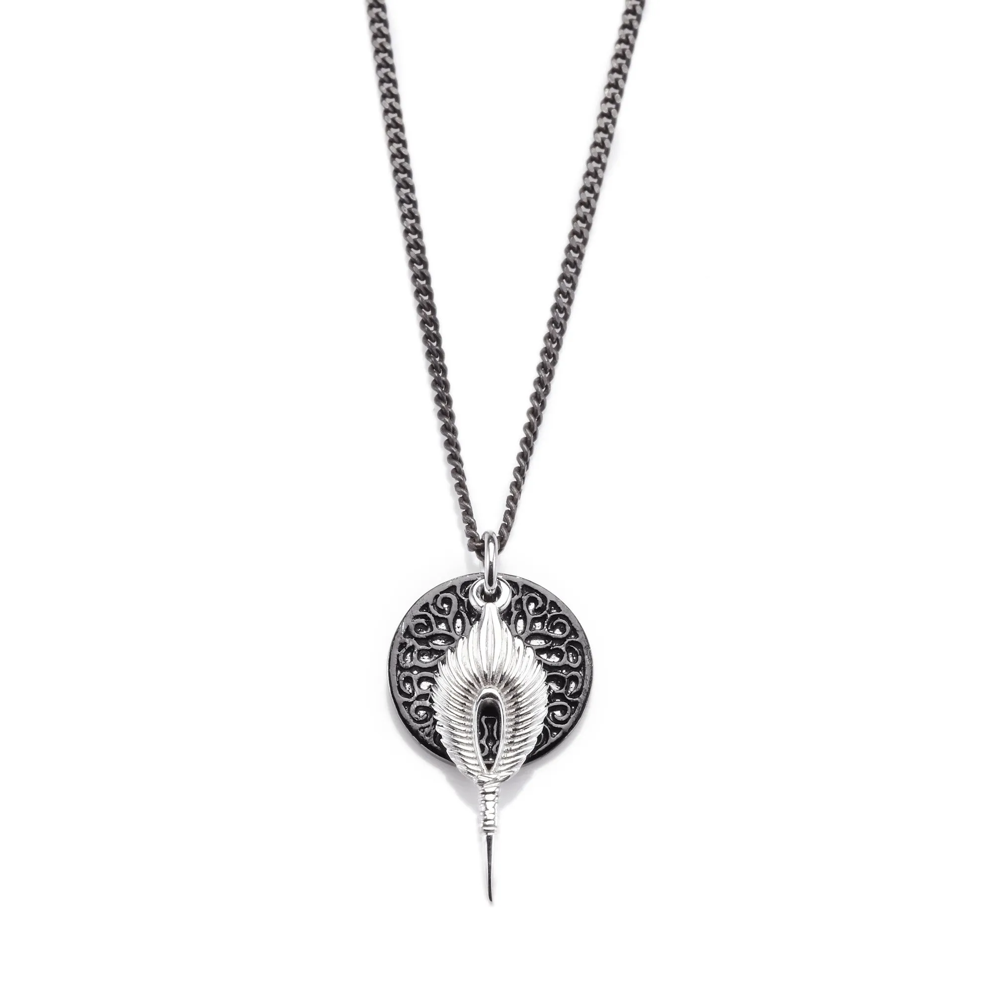 Feather Pendant Necklace - Black Steel Chain