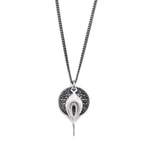 Feather Pendant Necklace - Black Steel Chain