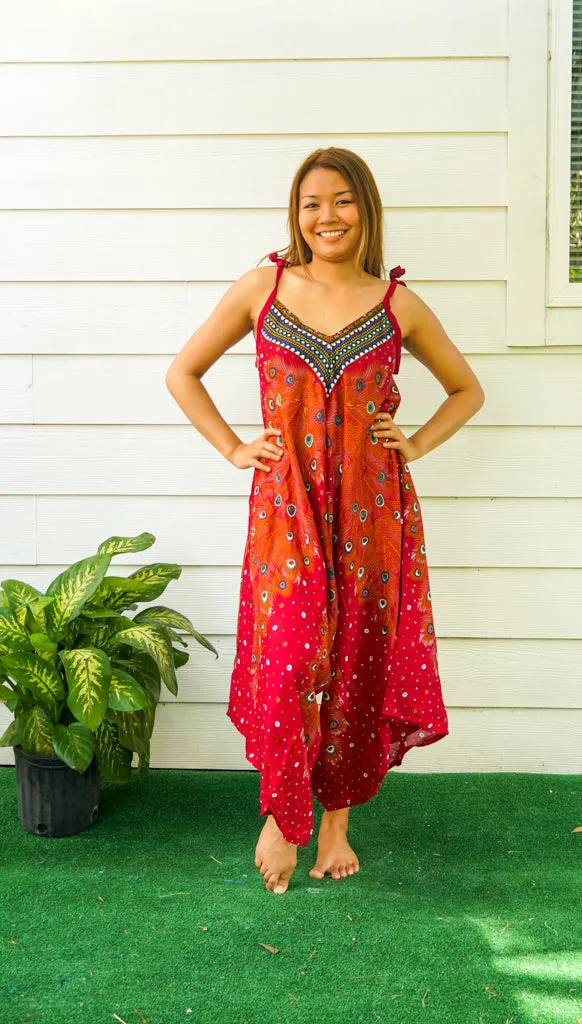 Fiery Peacock Feather Boho Jumpsuit