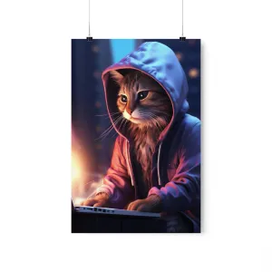 Futuristic Cat Design Wall Print, Futuristic Art Print, Matte Vertical Posters Unframed