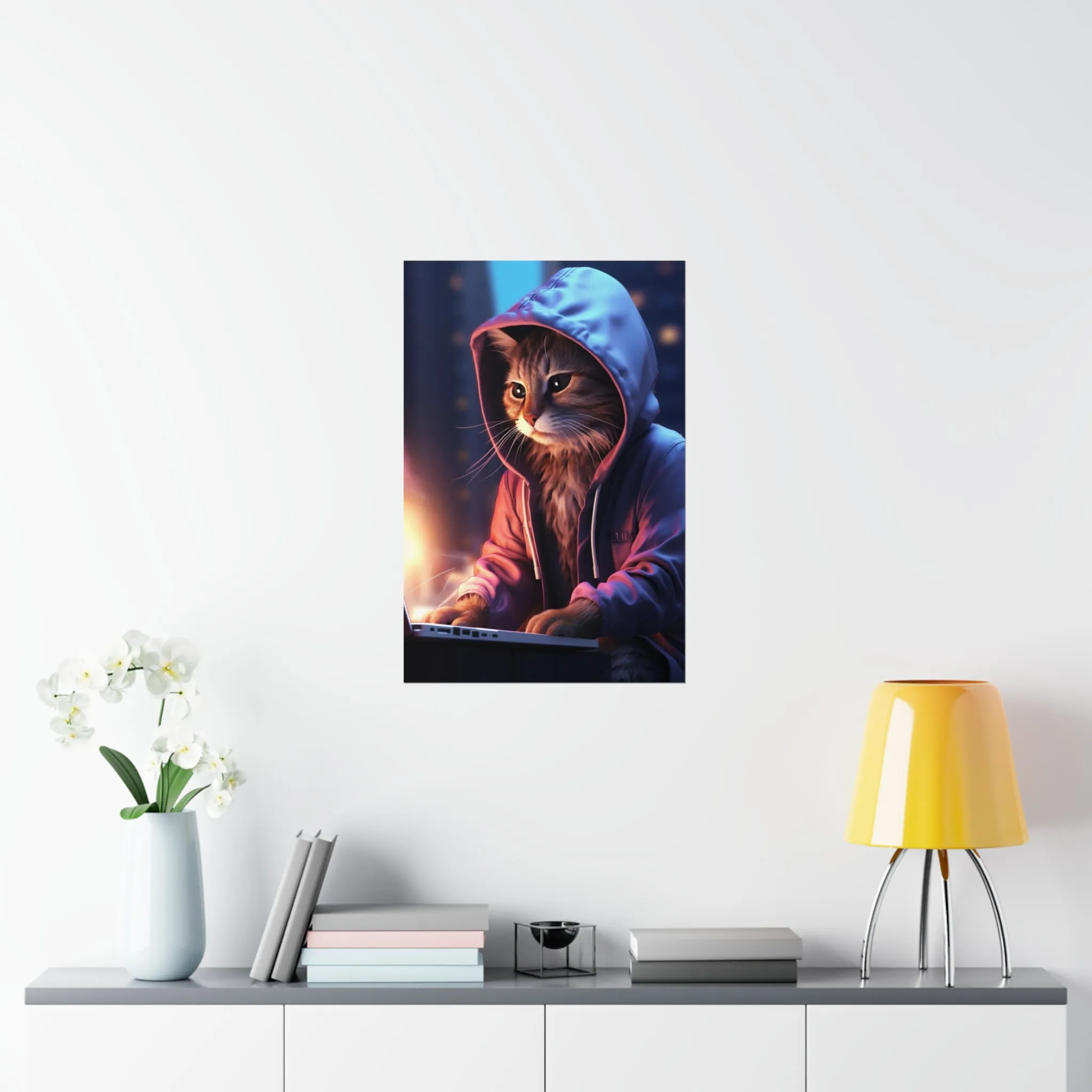 Futuristic Cat Design Wall Print, Futuristic Art Print, Matte Vertical Posters Unframed