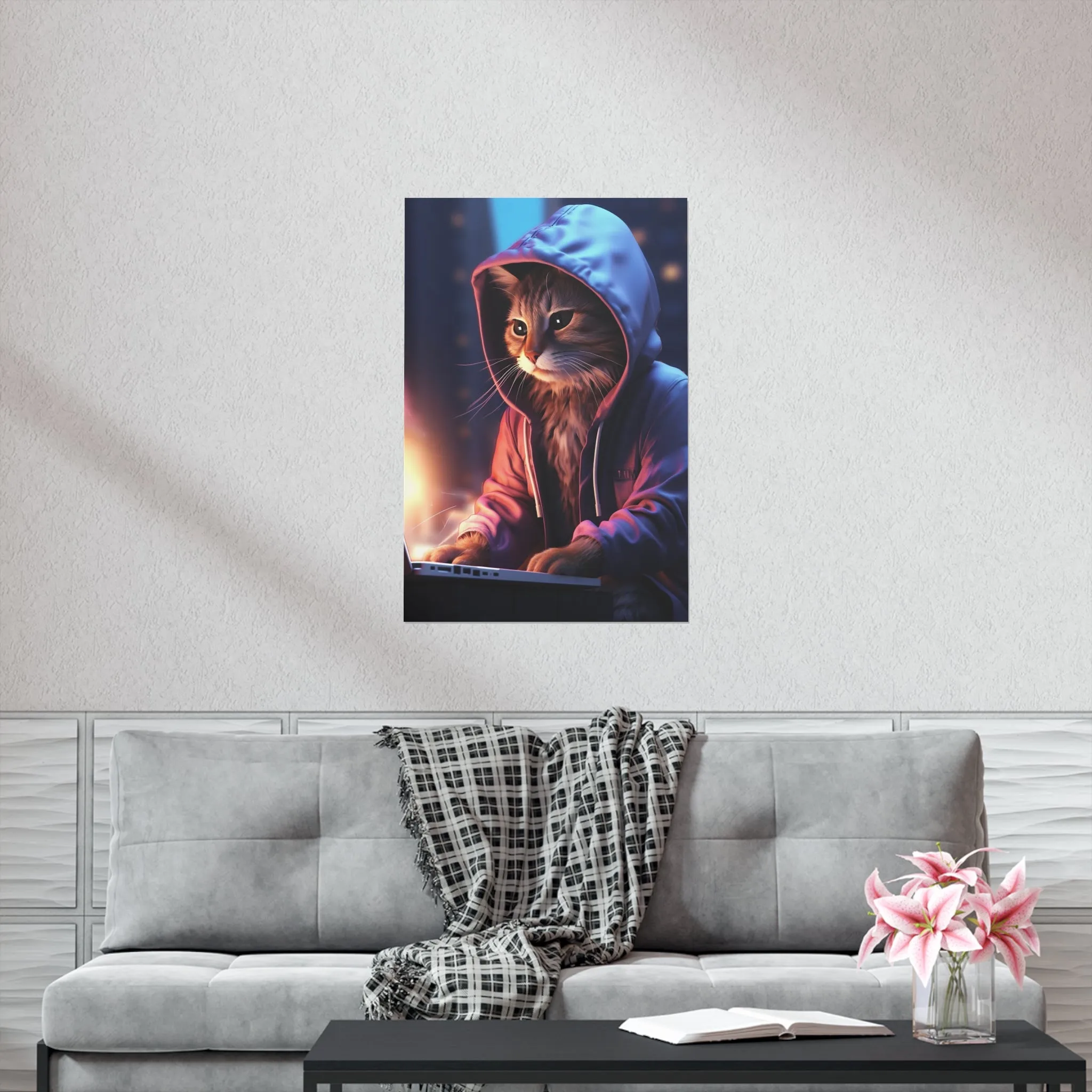 Futuristic Cat Design Wall Print, Futuristic Art Print, Matte Vertical Posters Unframed