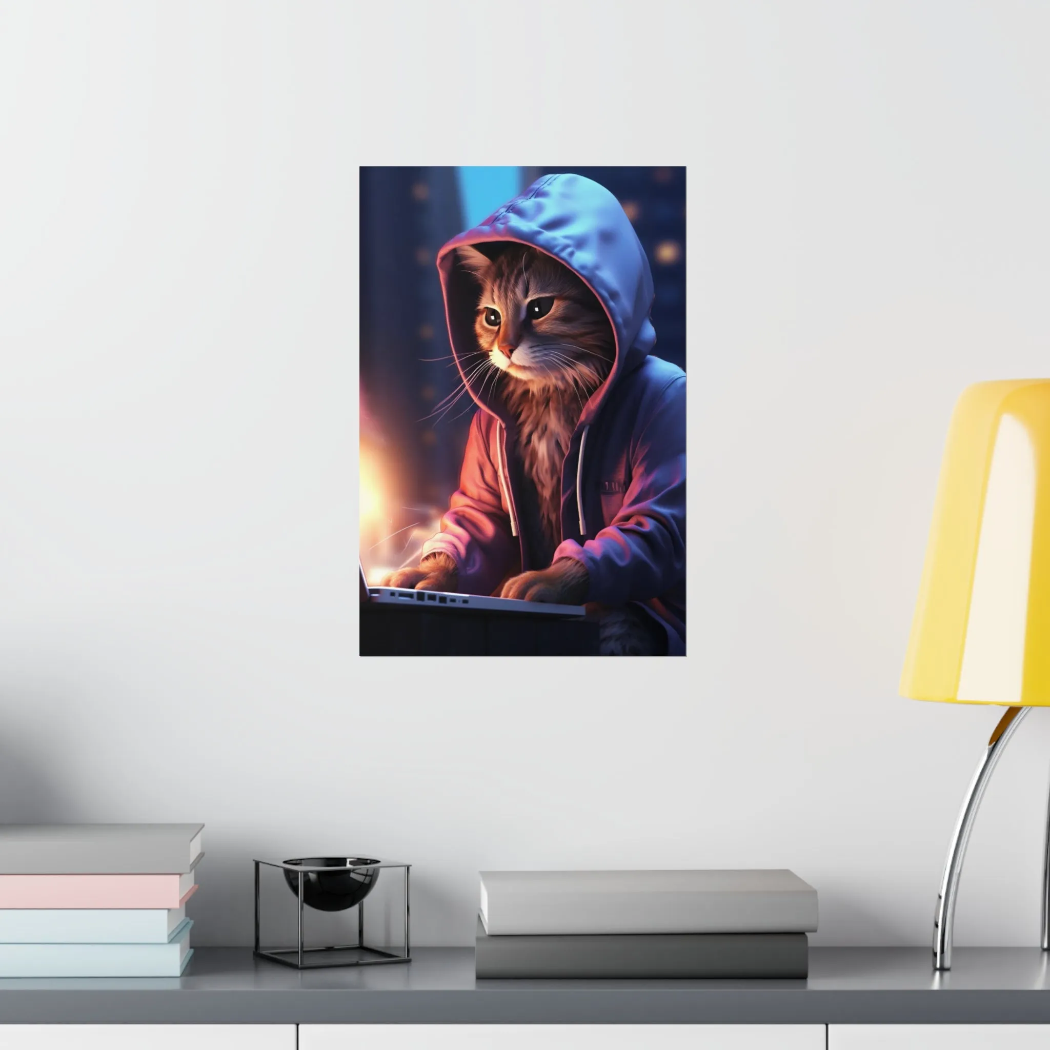Futuristic Cat Design Wall Print, Futuristic Art Print, Matte Vertical Posters Unframed