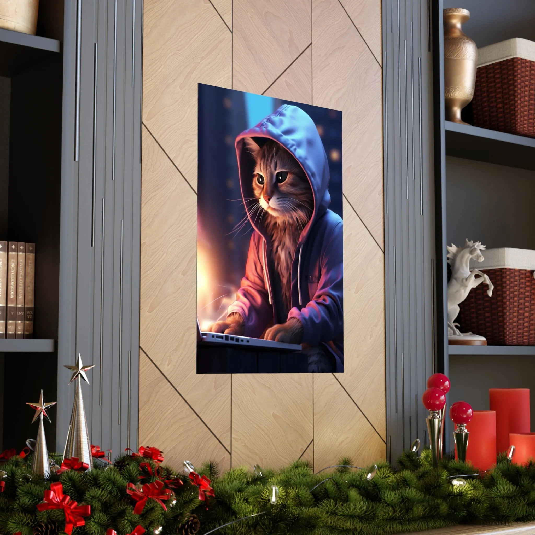 Futuristic Cat Design Wall Print, Futuristic Art Print, Matte Vertical Posters Unframed