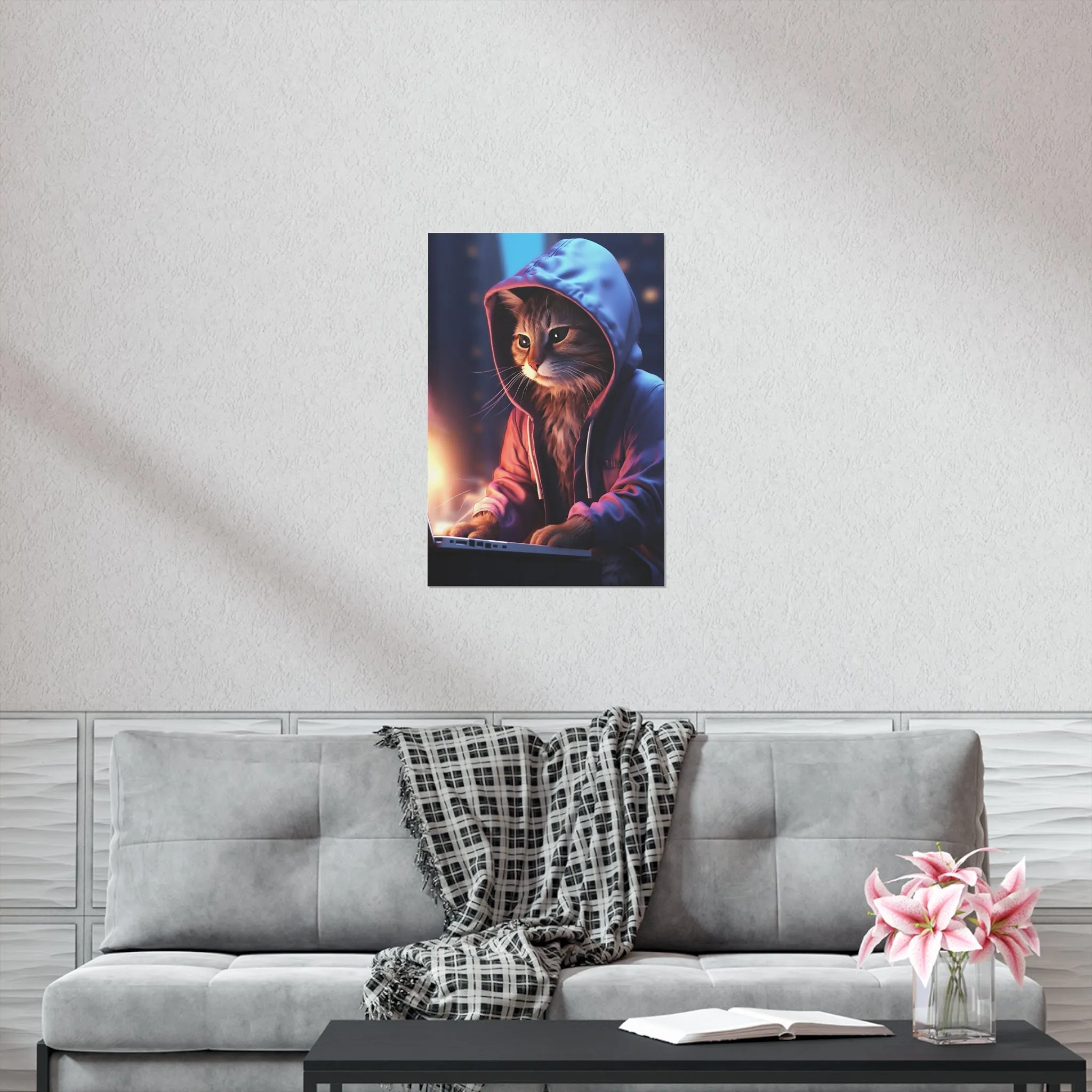 Futuristic Cat Design Wall Print, Futuristic Art Print, Matte Vertical Posters Unframed