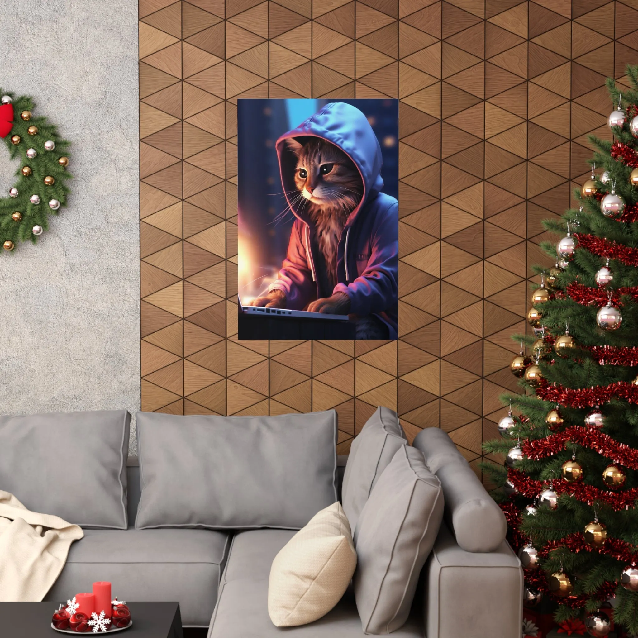Futuristic Cat Design Wall Print, Futuristic Art Print, Matte Vertical Posters Unframed