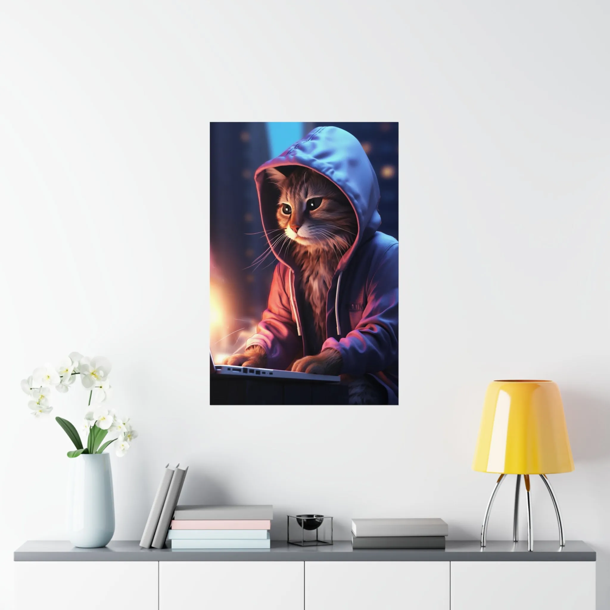 Futuristic Cat Design Wall Print, Futuristic Art Print, Matte Vertical Posters Unframed