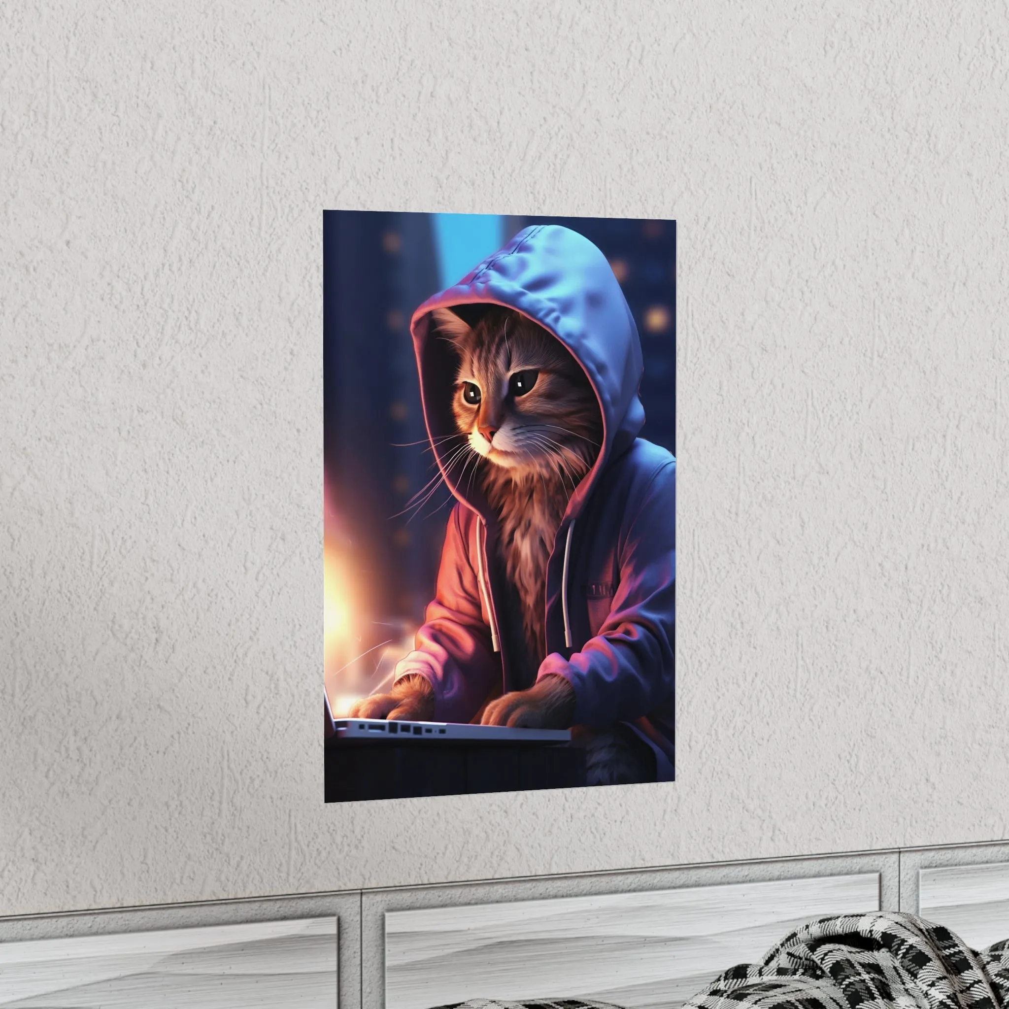 Futuristic Cat Design Wall Print, Futuristic Art Print, Matte Vertical Posters Unframed
