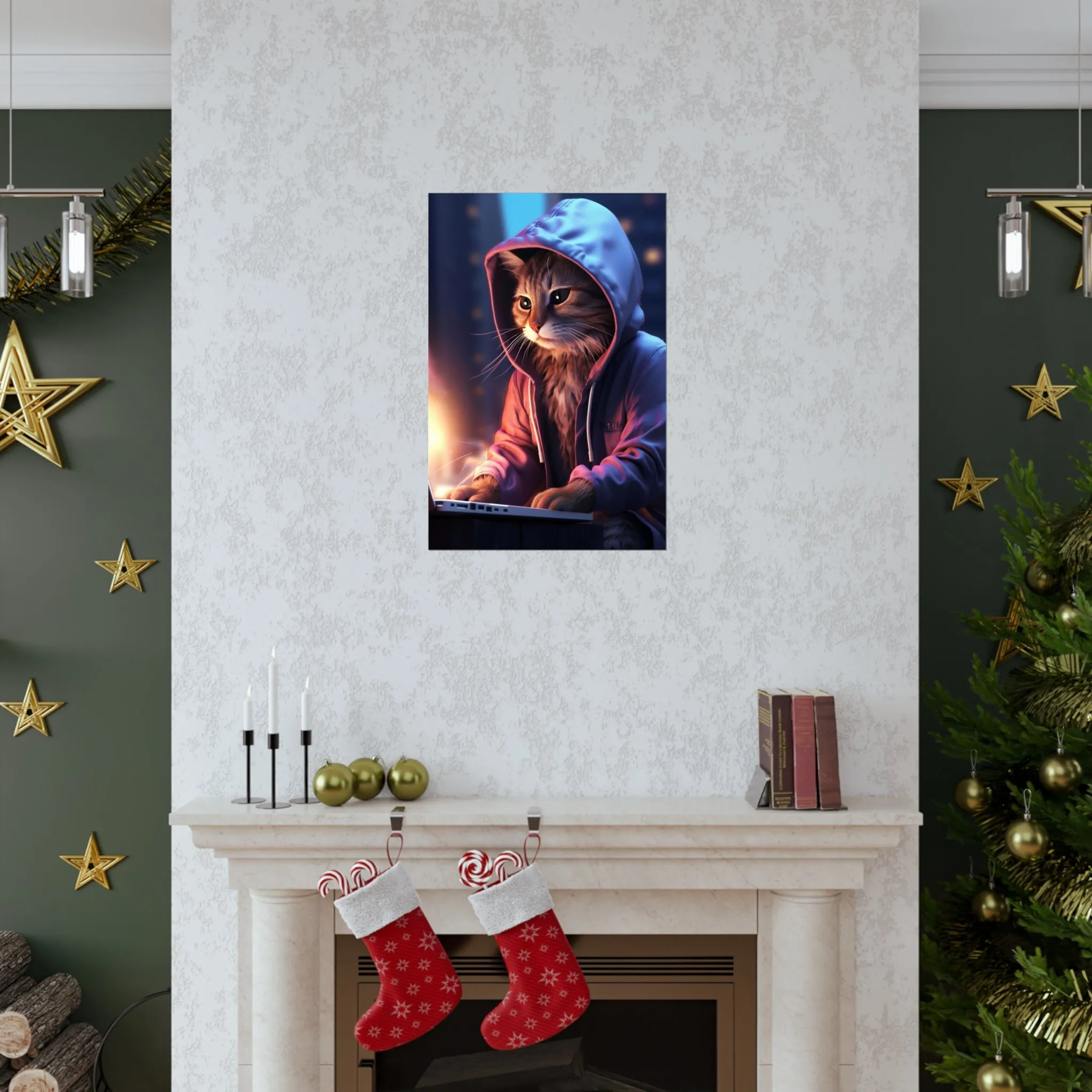 Futuristic Cat Design Wall Print, Futuristic Art Print, Matte Vertical Posters Unframed