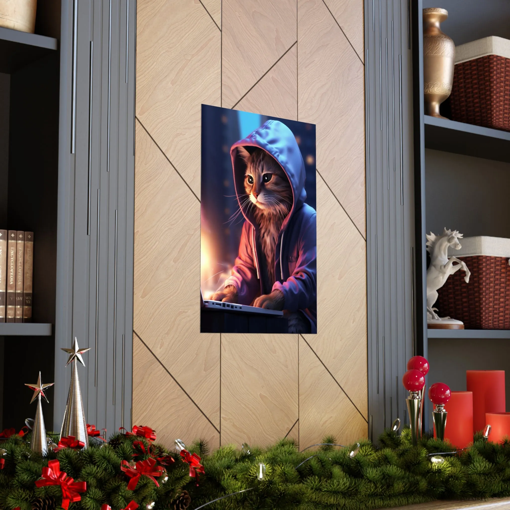 Futuristic Cat Design Wall Print, Futuristic Art Print, Matte Vertical Posters Unframed