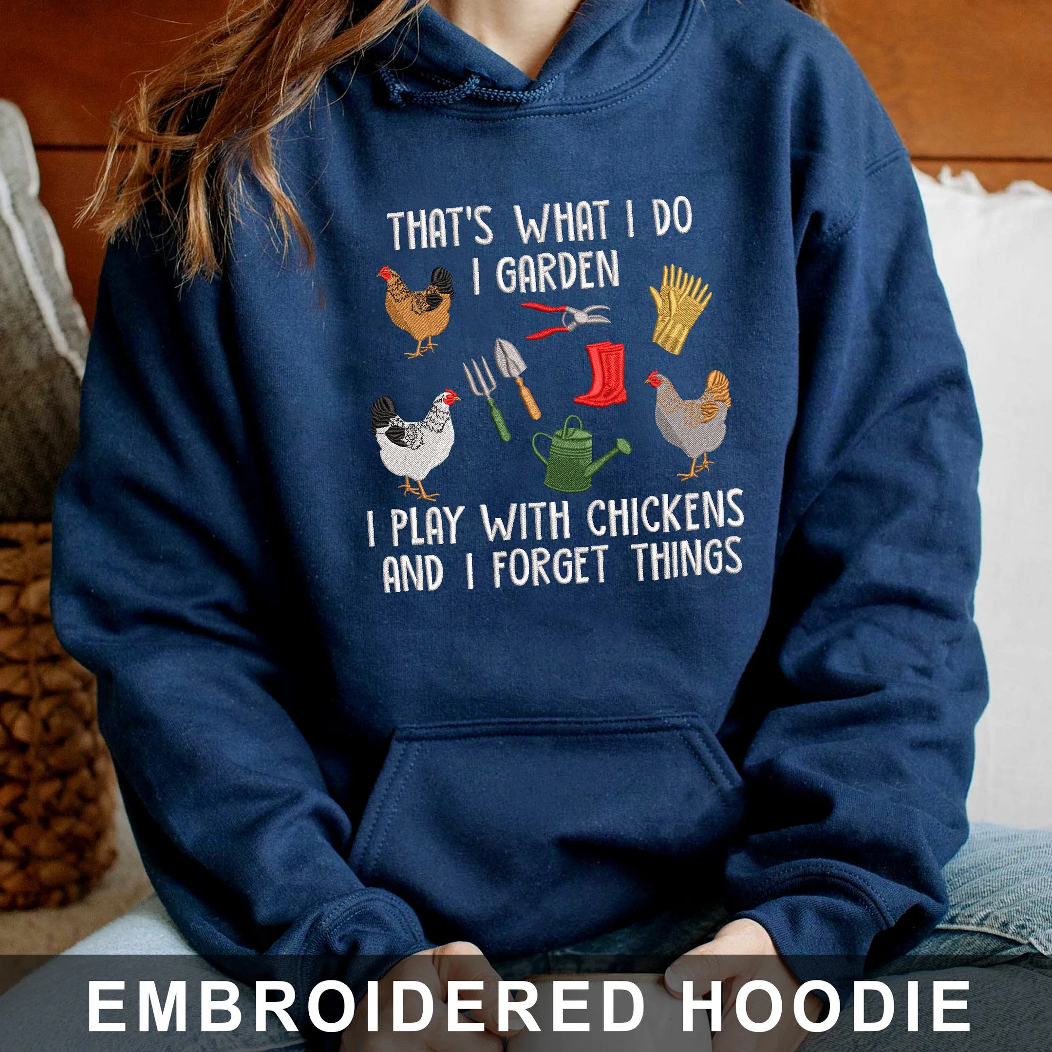 Garden and Chickens Embroidered Sweatshirt - Hoodie