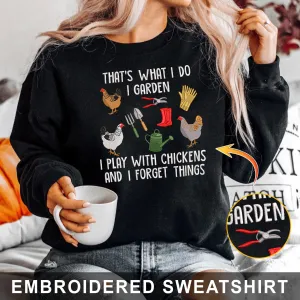 Garden and Chickens Embroidered Sweatshirt - Hoodie