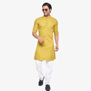 Glowing Plain Mustard  Kurta for  Men's