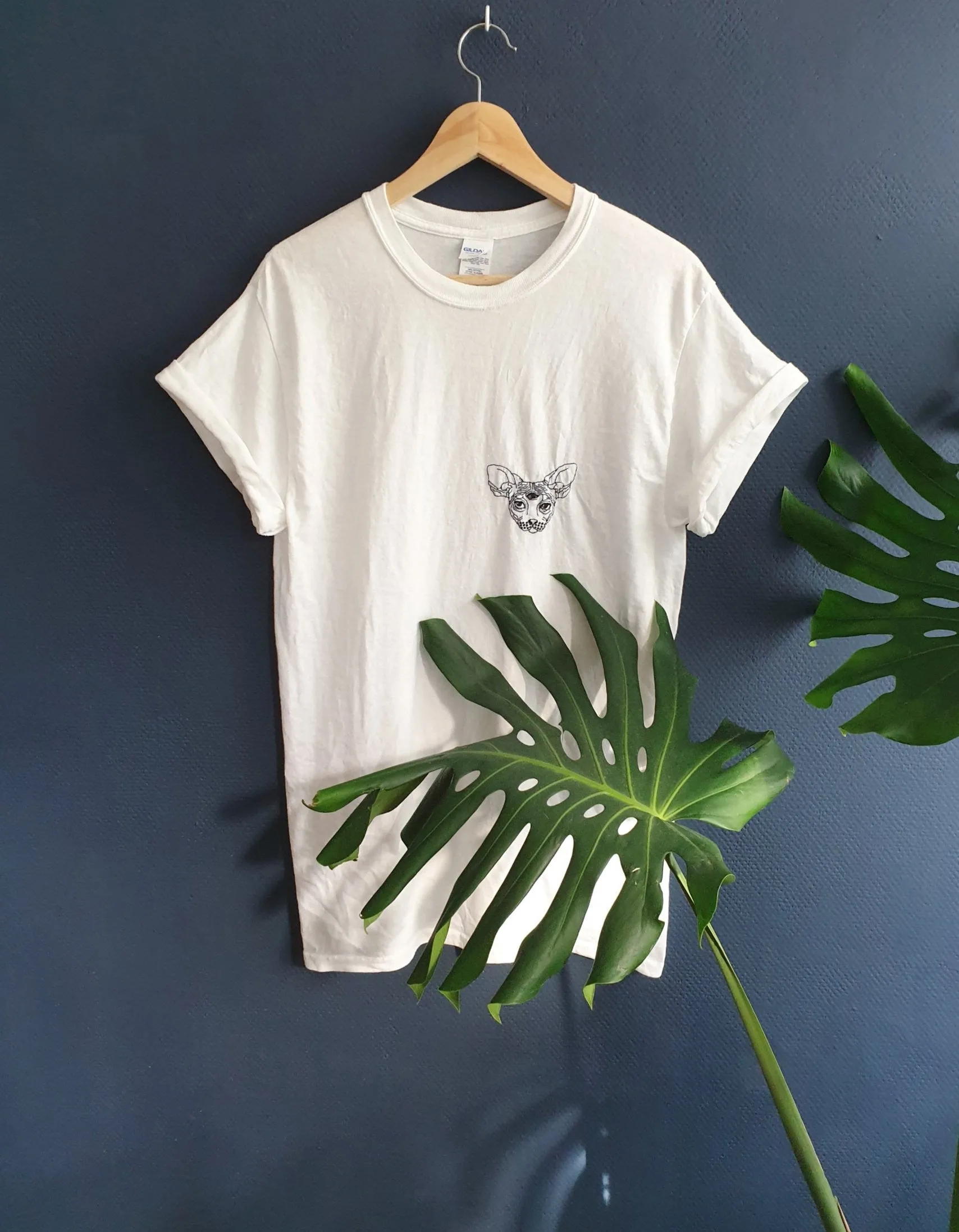 Hand Embroidered Magic Cat Shirt