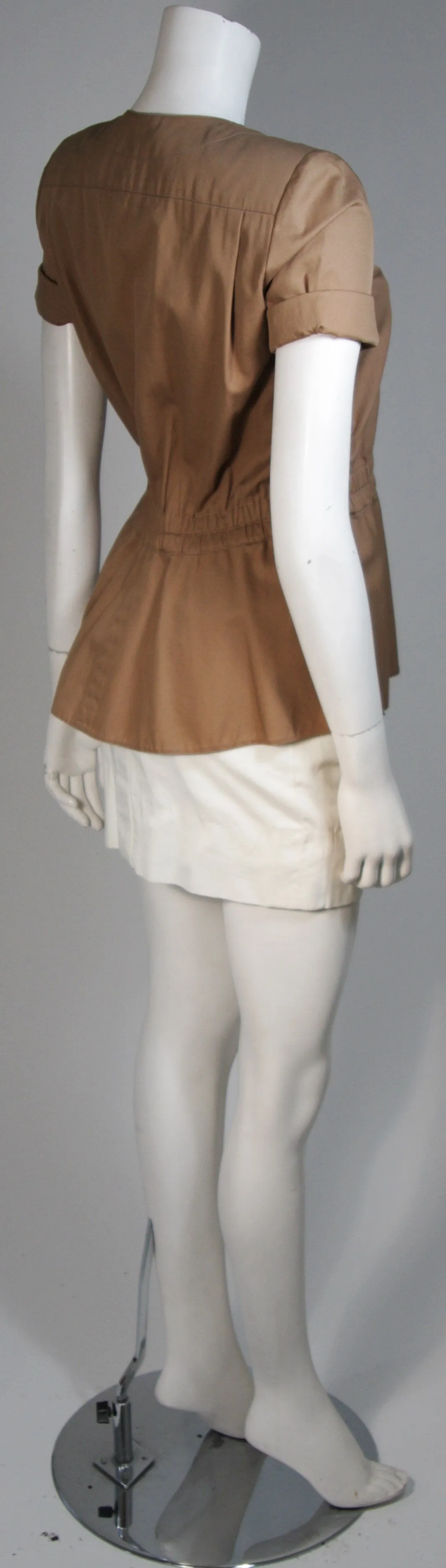 HERMES Khaki and White Safari Style Skirt Suit Size 2-4
