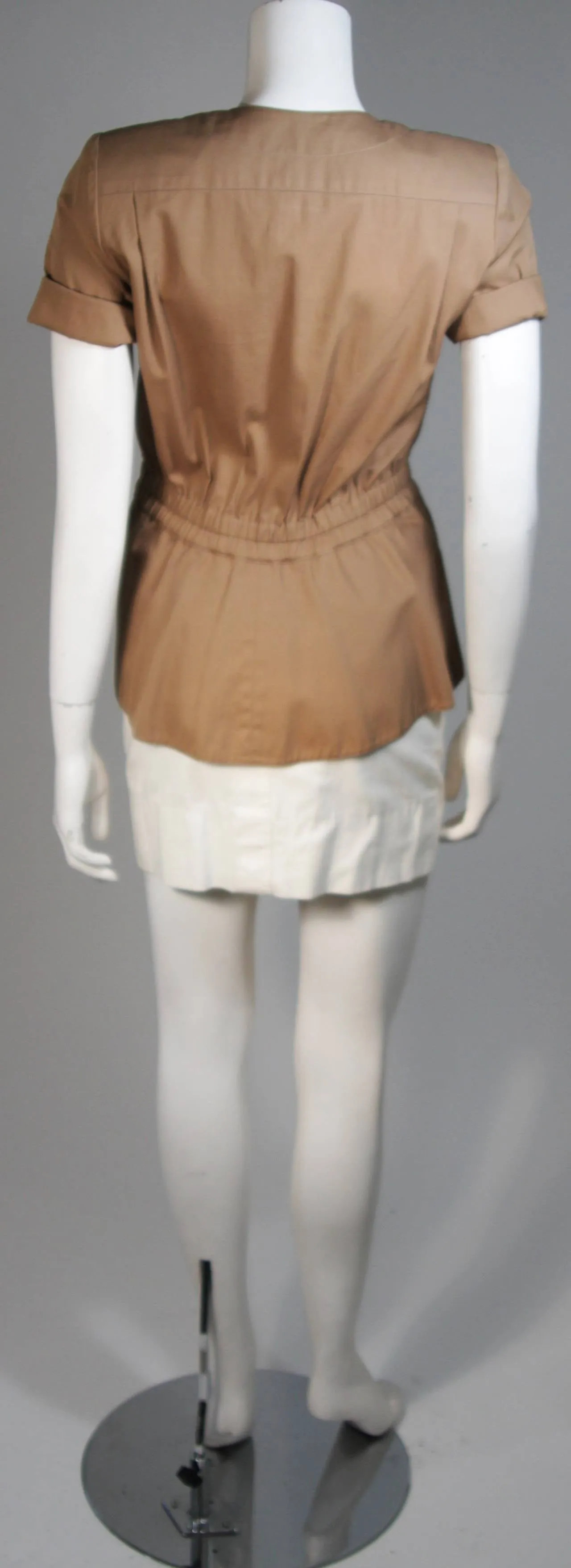 HERMES Khaki and White Safari Style Skirt Suit Size 2-4