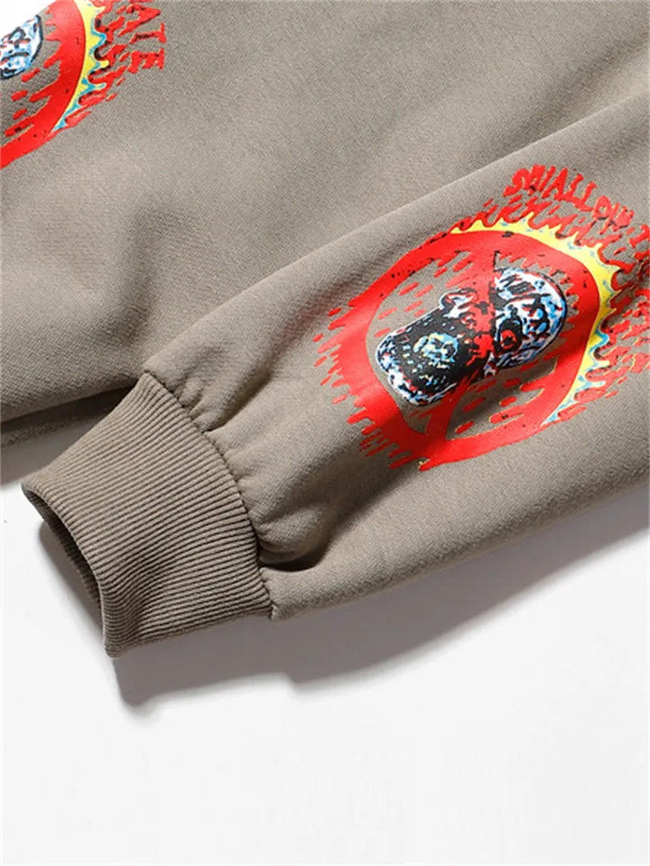 Hip-Hop Graffiti Skull Print Warm Hoodies for Trendy Men