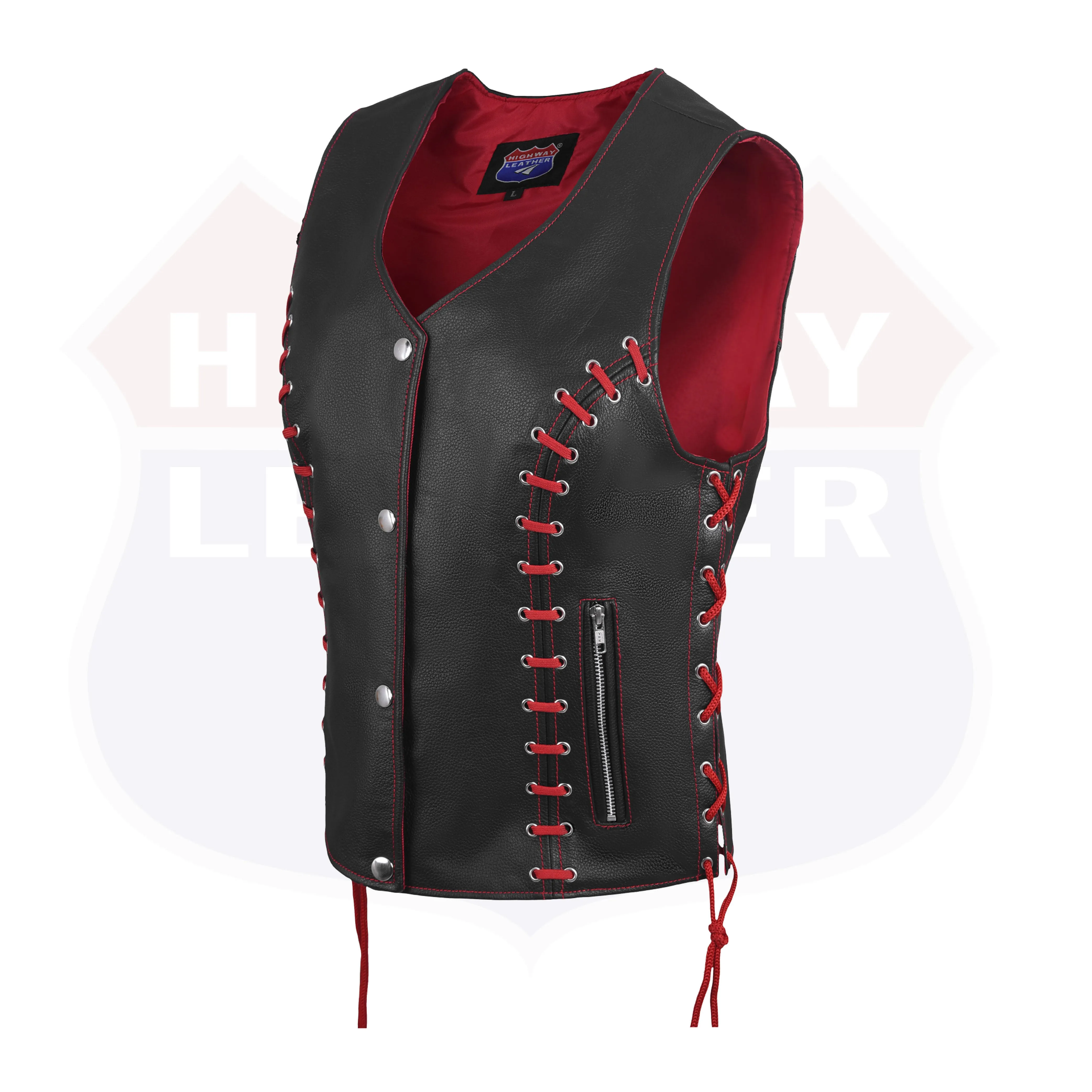 HL14859REDEYELET WOMEN SIDE LACE VEST  M/O BUFFALO LEATHER Red/BLK