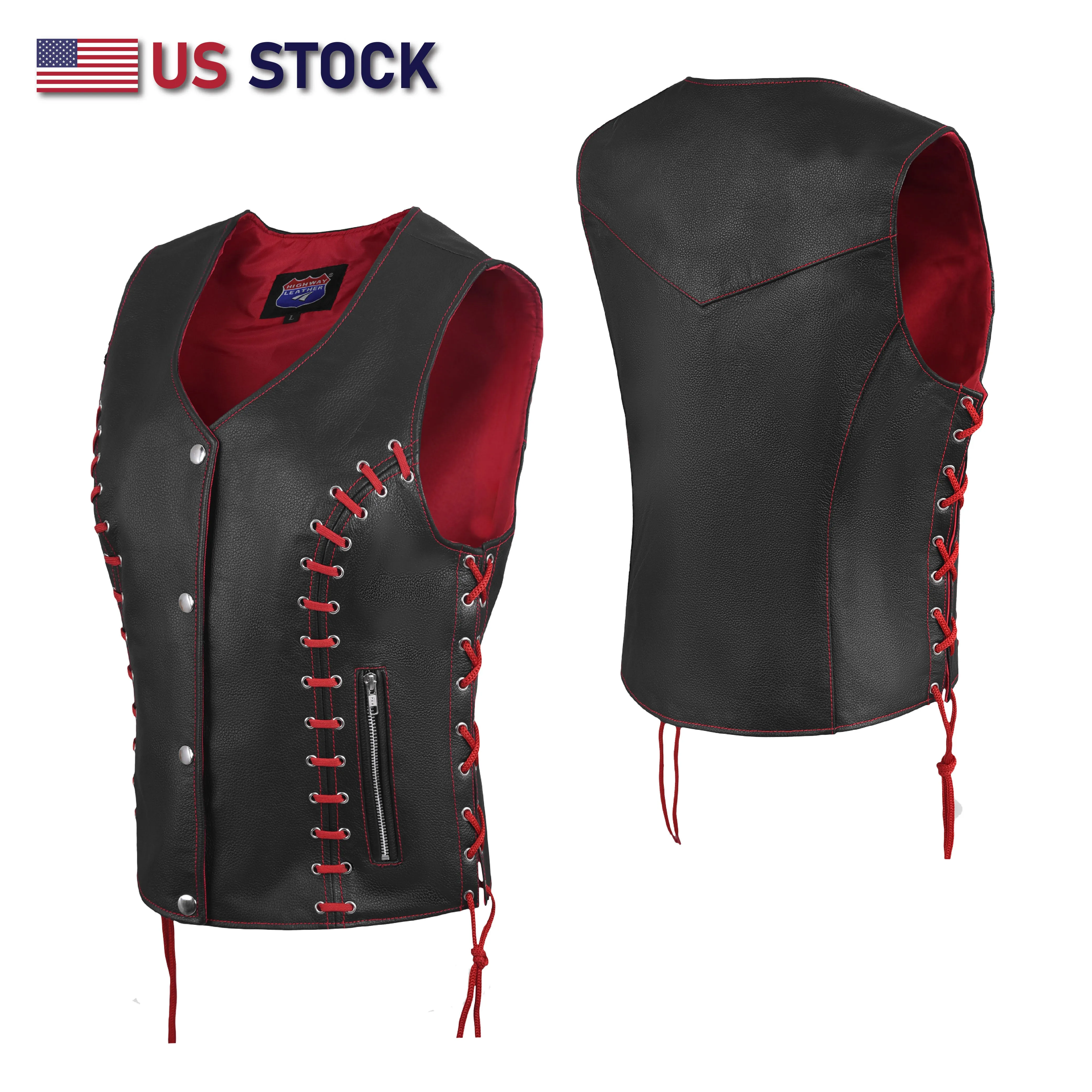 HL14859REDEYELET WOMEN SIDE LACE VEST  M/O BUFFALO LEATHER Red/BLK
