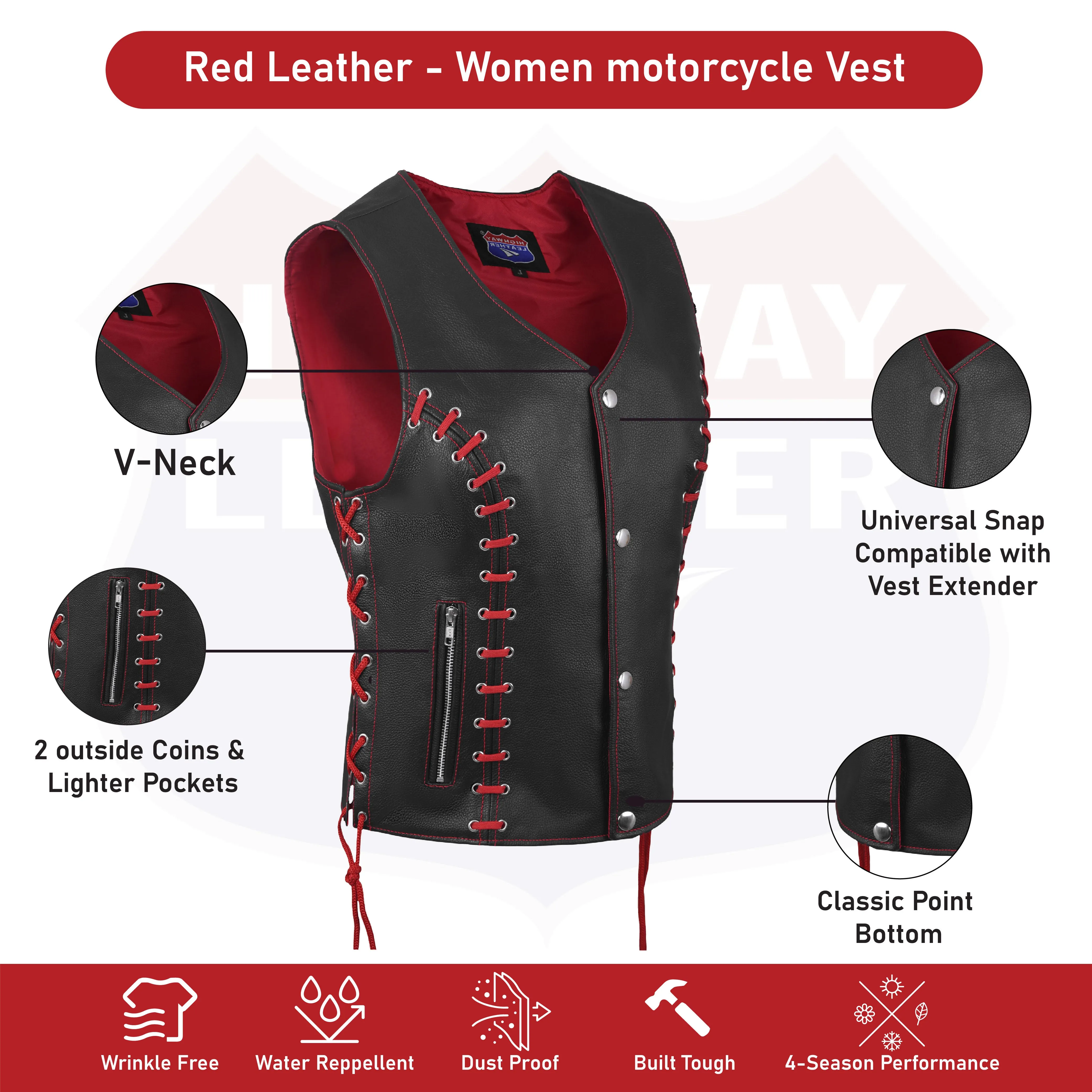 HL14859REDEYELET WOMEN SIDE LACE VEST  M/O BUFFALO LEATHER Red/BLK