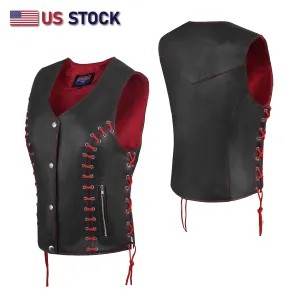 HL14859REDEYELET WOMEN SIDE LACE VEST  M/O BUFFALO LEATHER Red/BLK