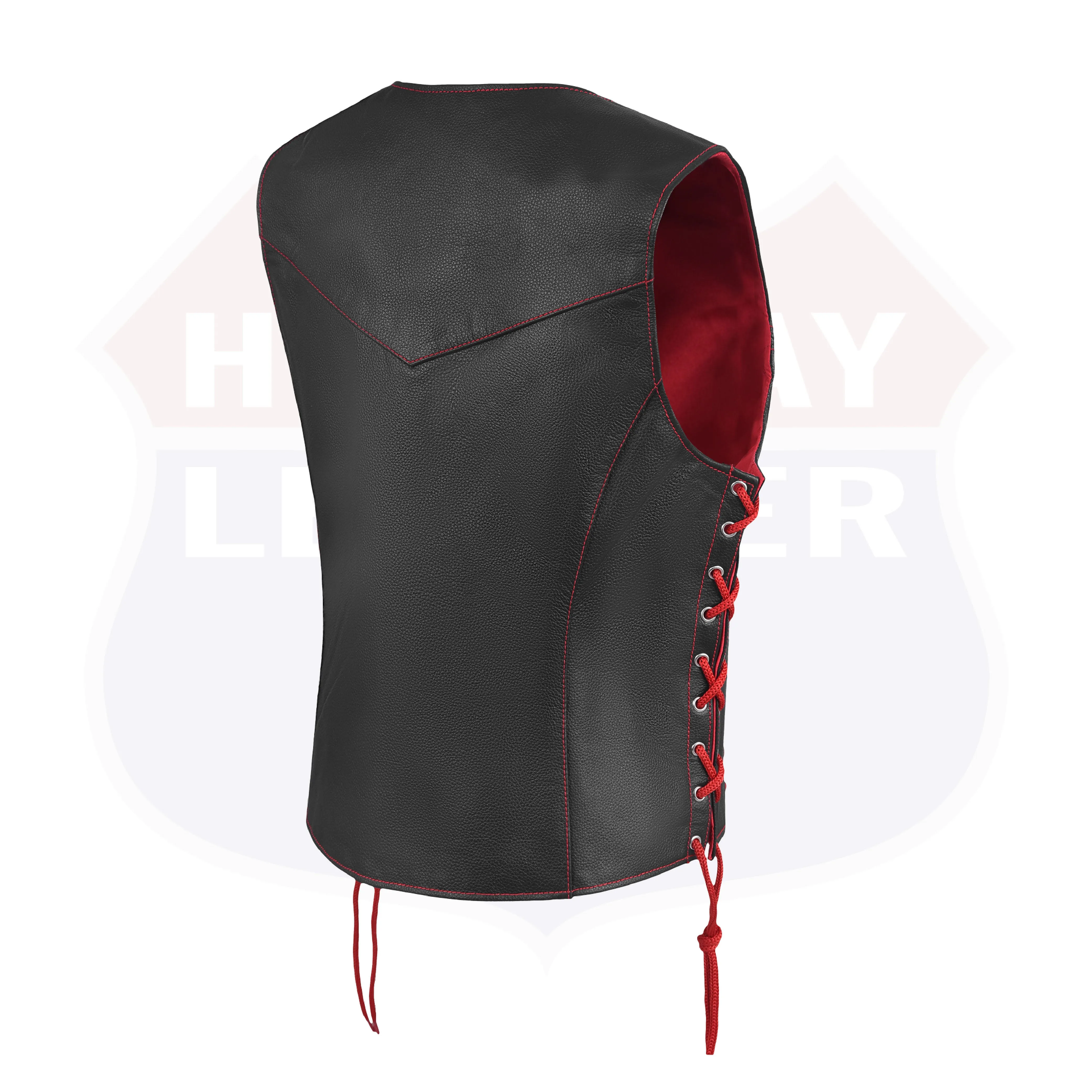HL14859REDEYELET WOMEN SIDE LACE VEST  M/O BUFFALO LEATHER Red/BLK
