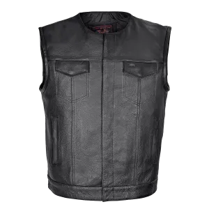 HMM919 Men's Zipper and Snap Closure Leather Motorcycle Club Vest Quick Access Gun Pocket