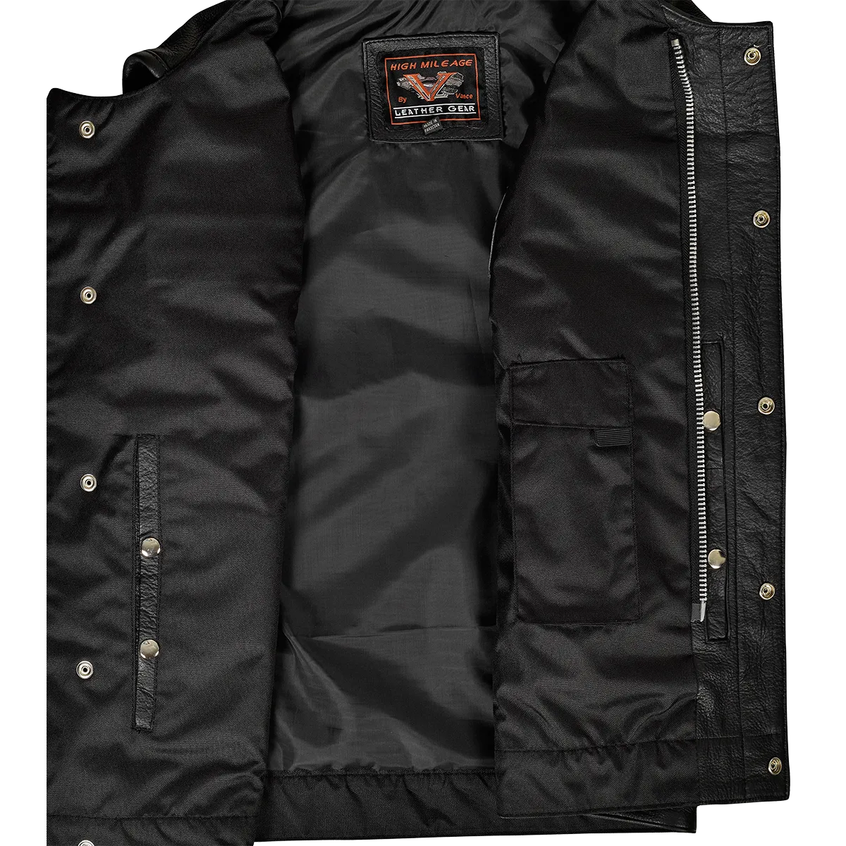 HMM919 Men's Zipper and Snap Closure Leather Motorcycle Club Vest Quick Access Gun Pocket