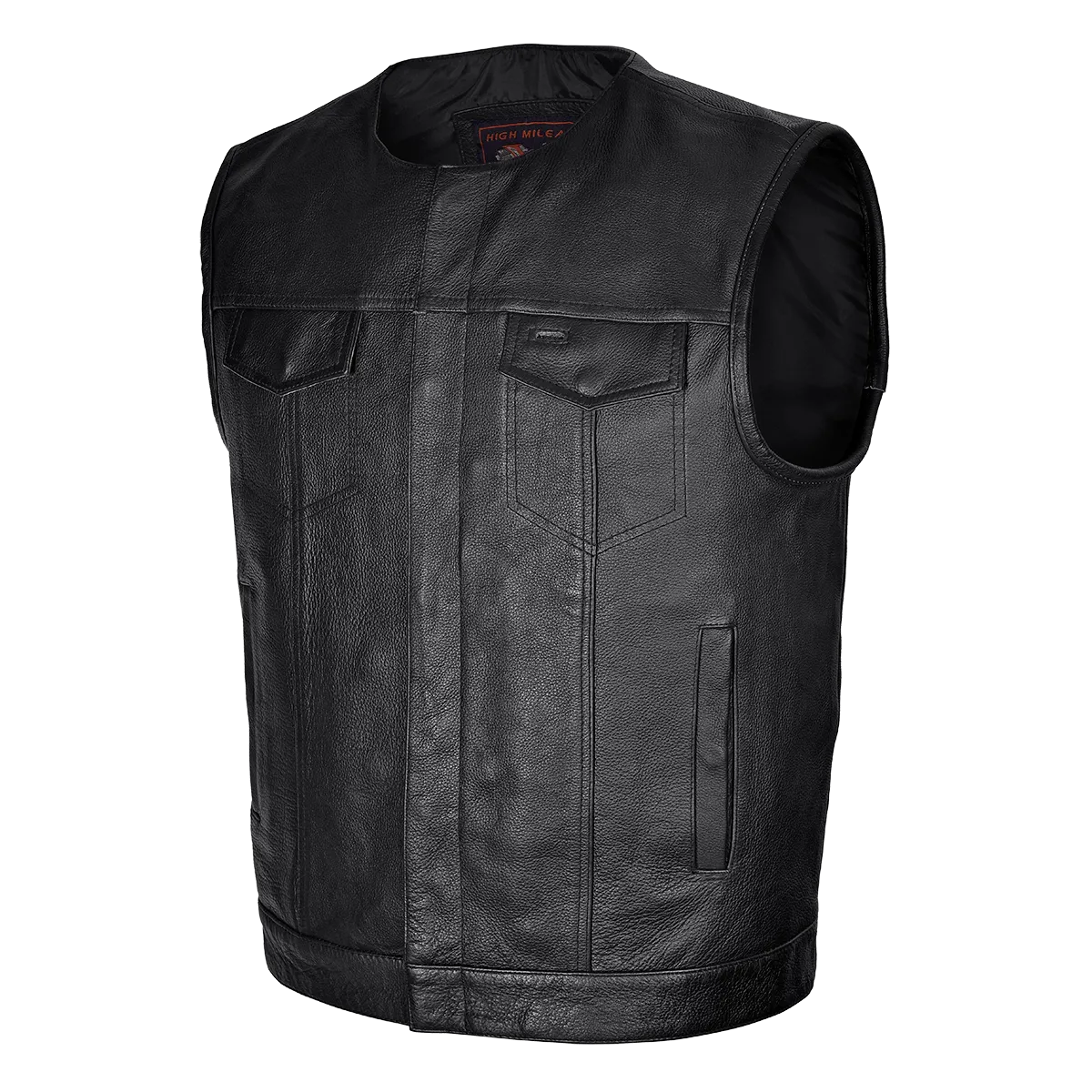HMM919 Men's Zipper and Snap Closure Leather Motorcycle Club Vest Quick Access Gun Pocket