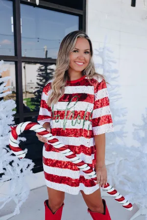HoHoHo Striped Sequin T-Shirt Dress