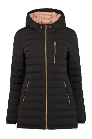 Hooded techno fabric downjacket