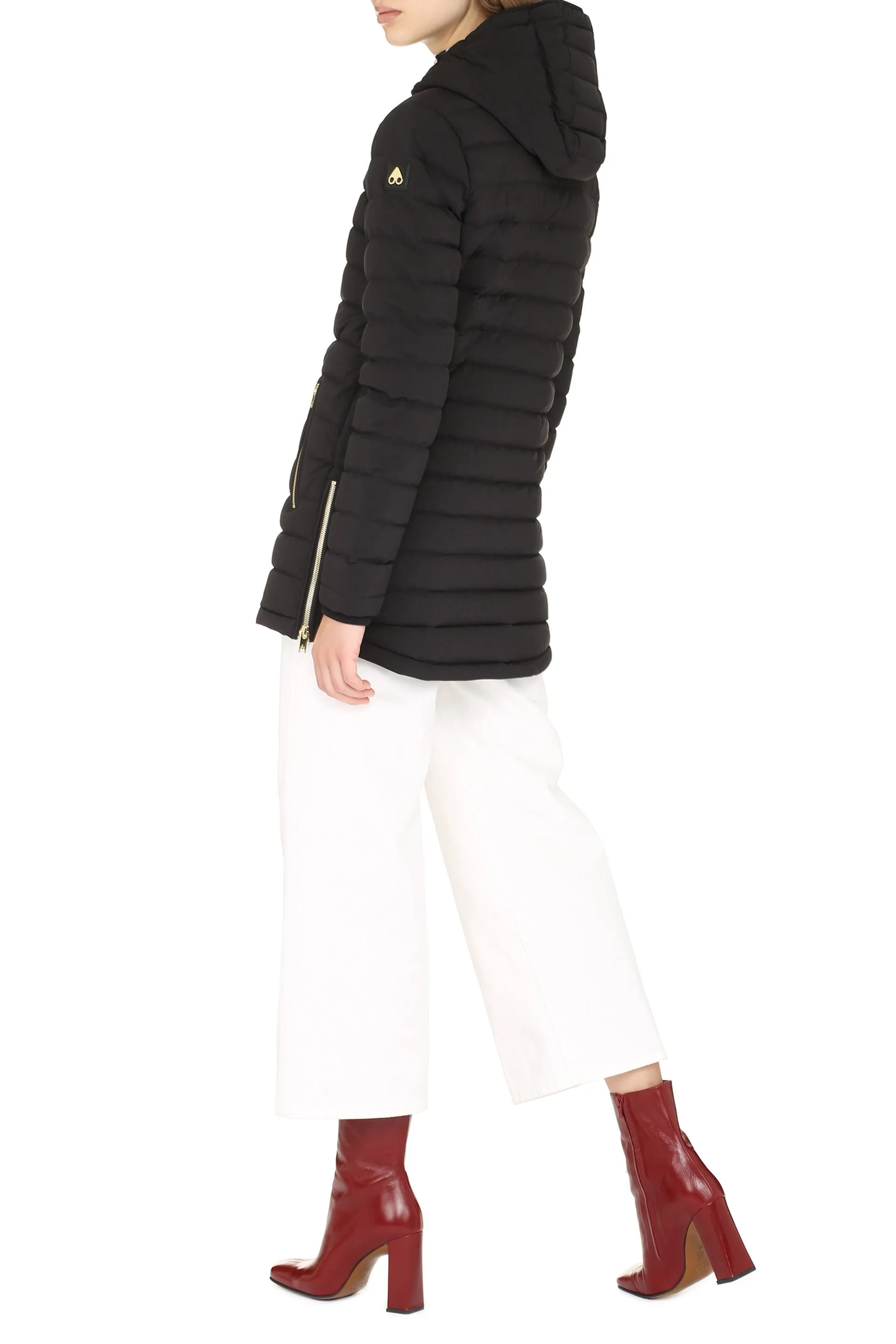 Hooded techno fabric downjacket
