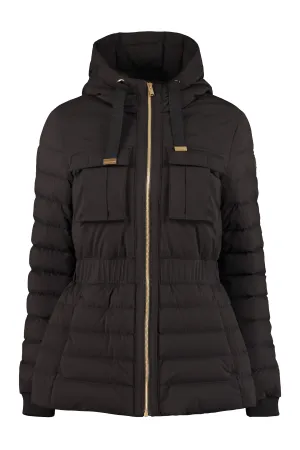 Hooded techno fabric downjacket