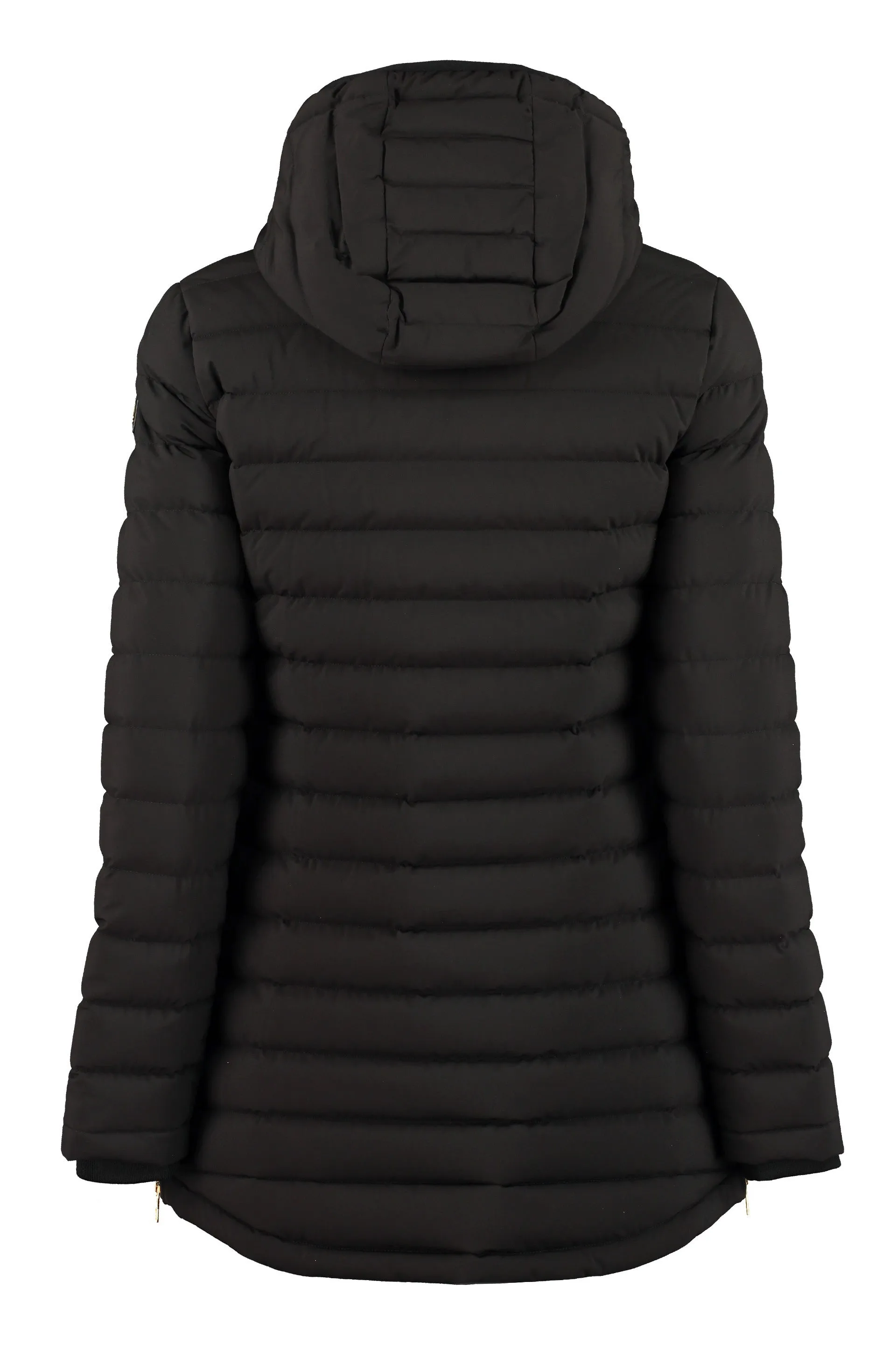 Hooded techno fabric downjacket