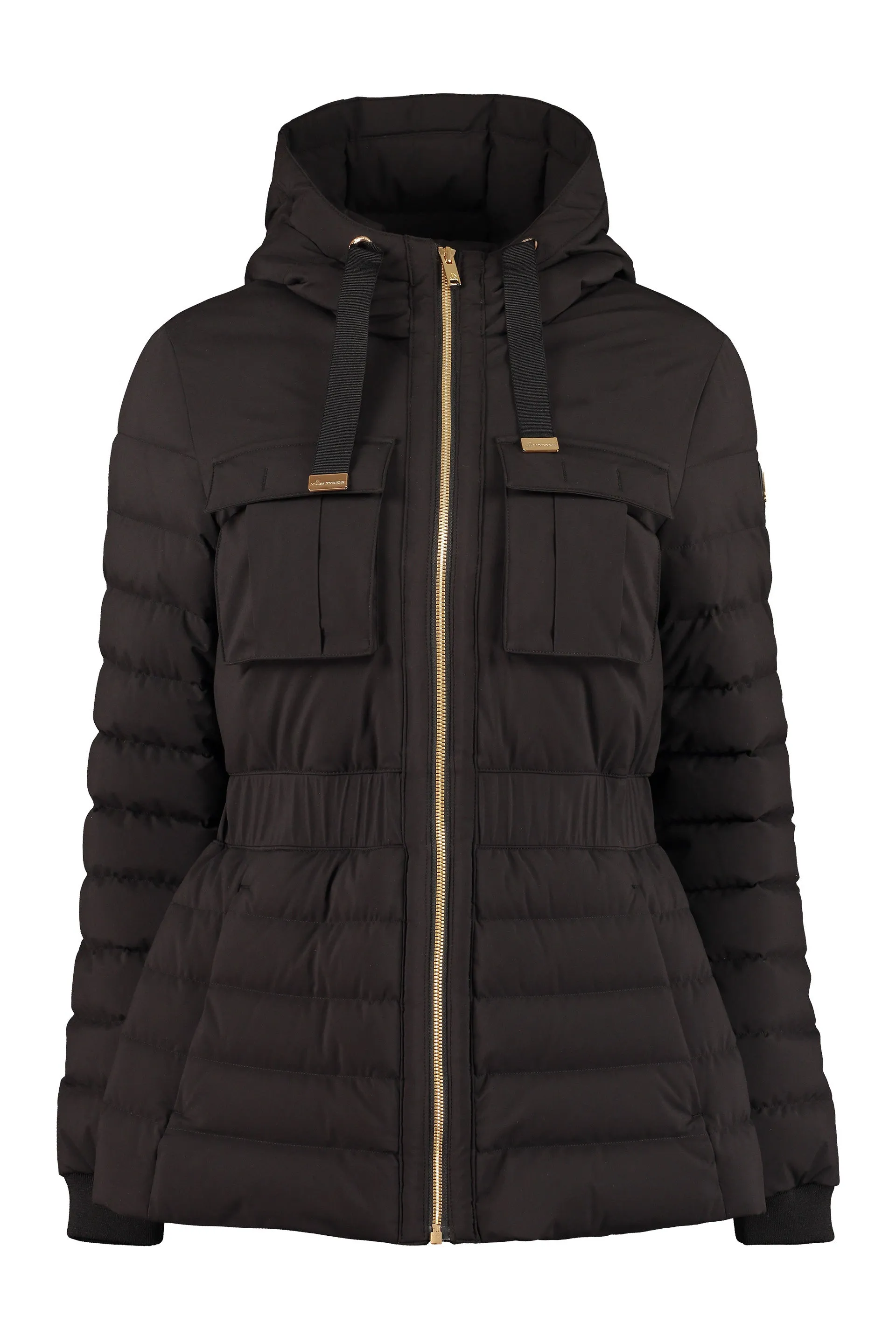 Hooded techno fabric downjacket