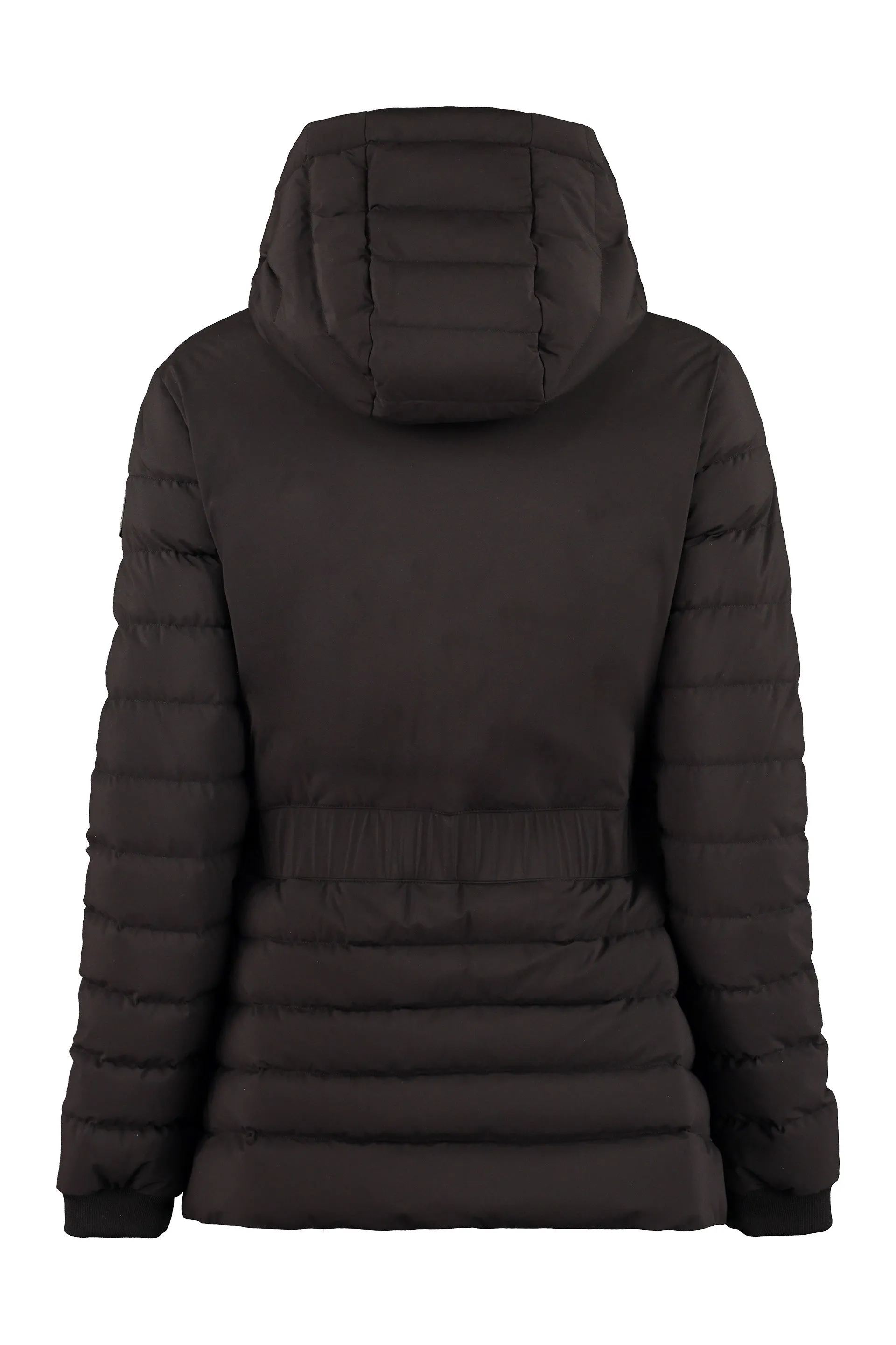 Hooded techno fabric downjacket