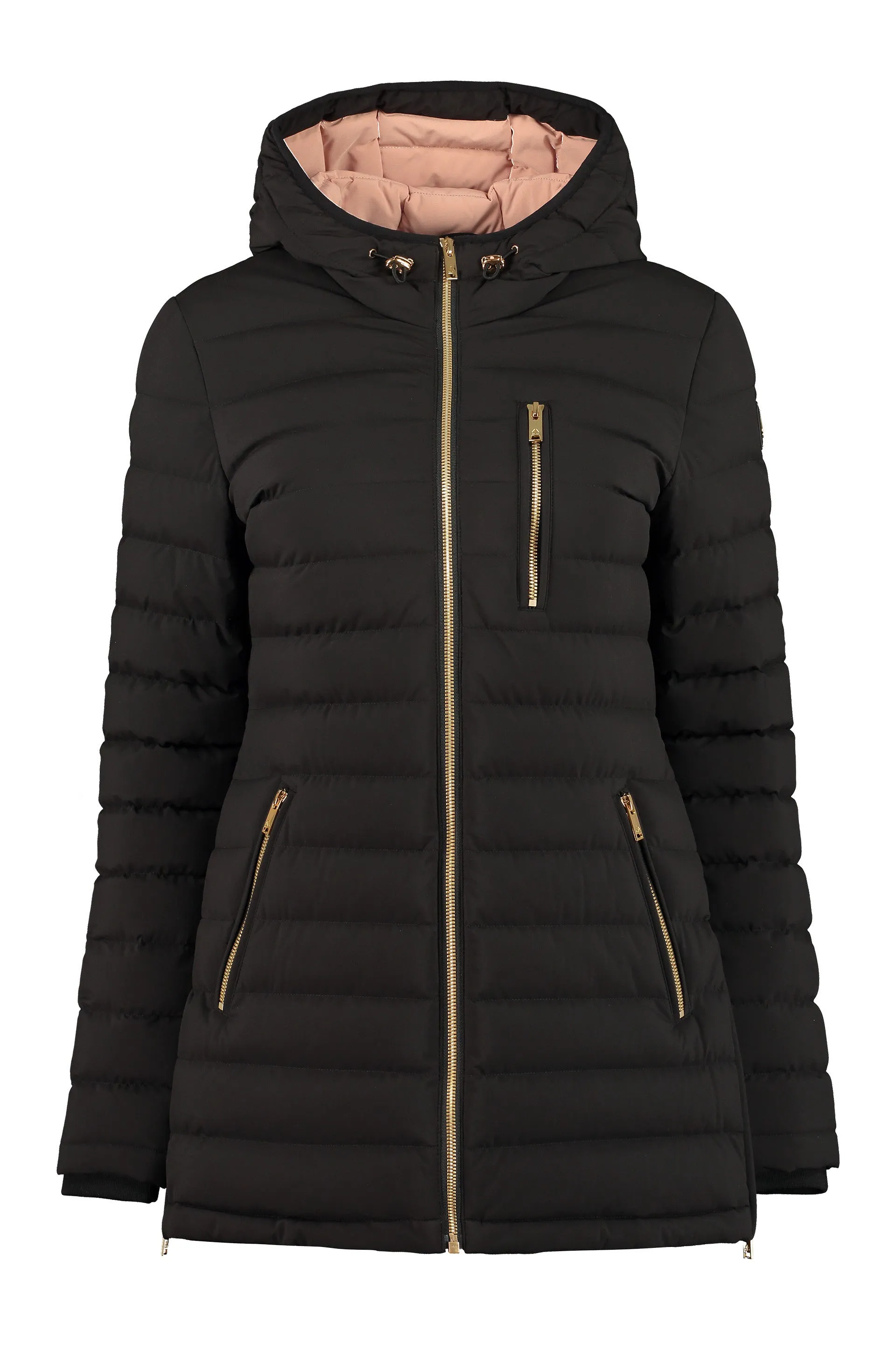 Hooded techno fabric downjacket
