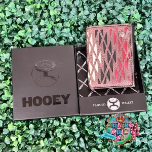 HOOEY  "CHAPAWEE" TRIFOLD HOOEY WALLET IVORY/RED W/LASER CUT AZTEC PRINT